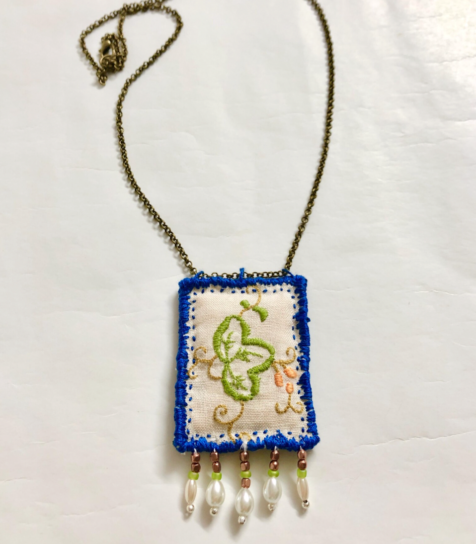 Slow Stitched Vintage Doily Textile Necklace