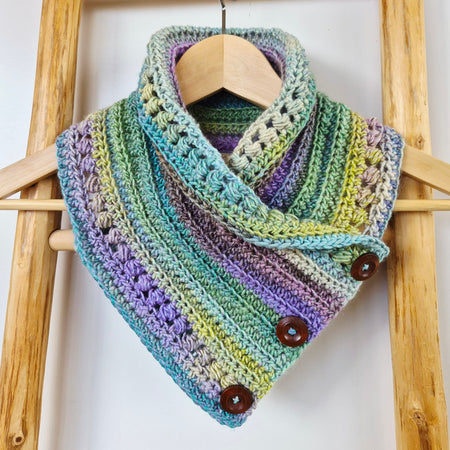 Ladies Neck warmer | Cowl | Scarf | Multi Coloured | Adult | Vintage | Crochet | Buttoned