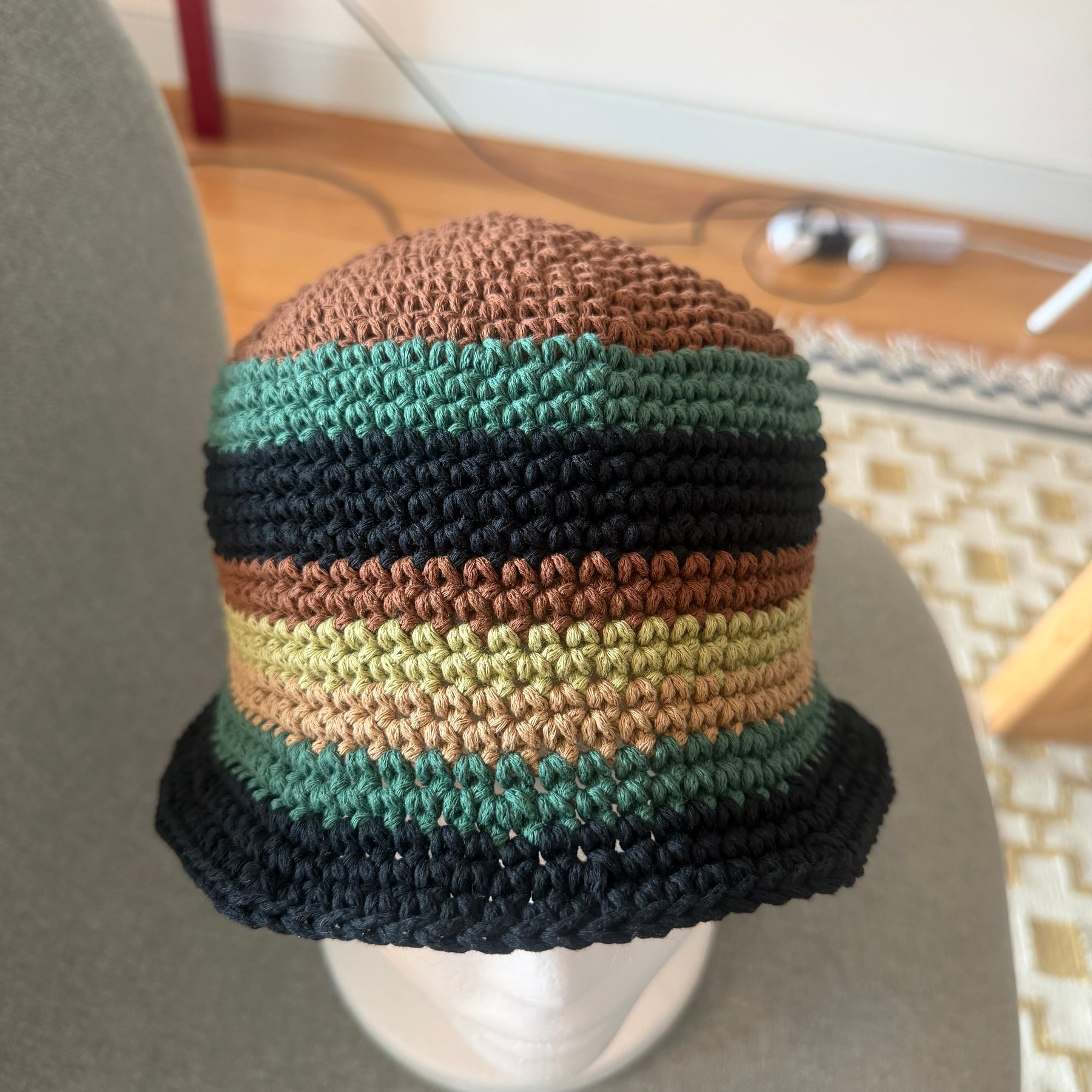 Handmade Striped Crochet Bucket Hat – Earthy Colours \| Custom Colours Available