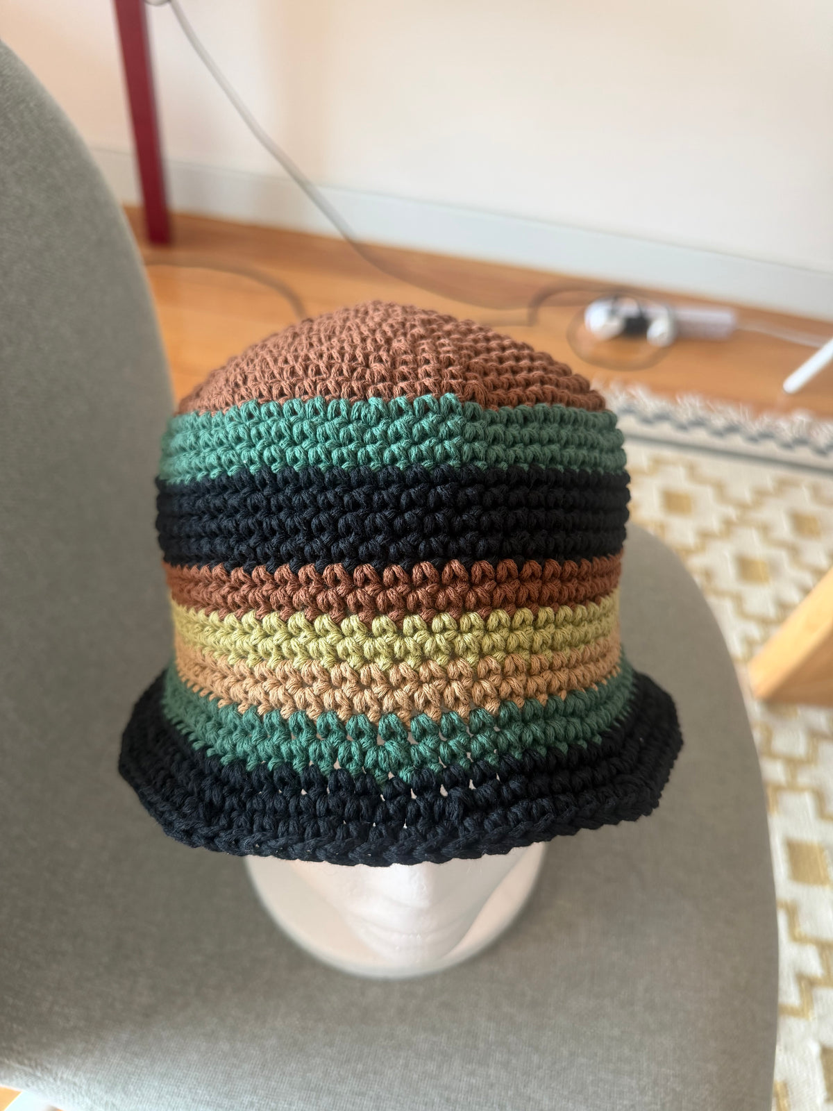 Handmade Striped Crochet Bucket Hat – Earthy Colours \| Custom Colours Available