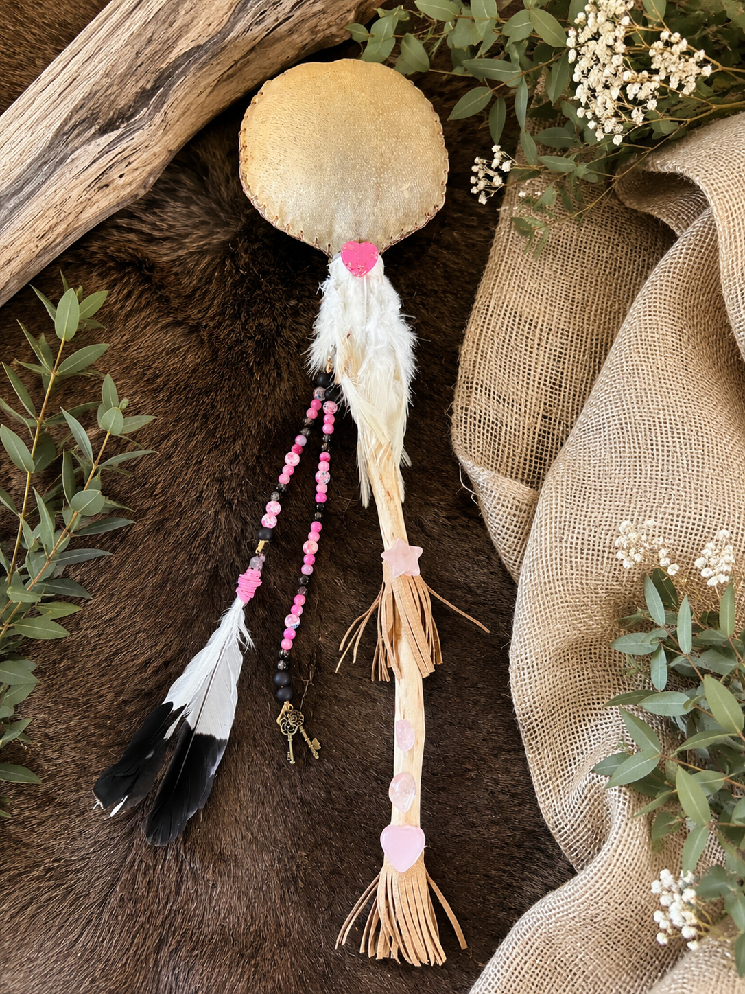 The Pink Rose Quartz Deer Rattle
