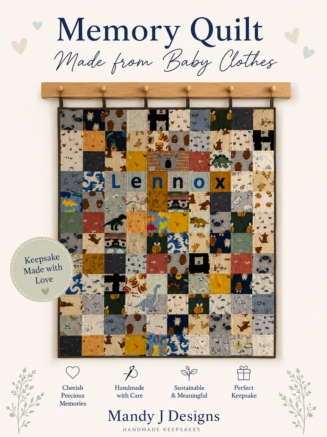 Custom Baby Clothes Memory Quilt –  120 cm x 160cm - Personalised Keepsake Blanket