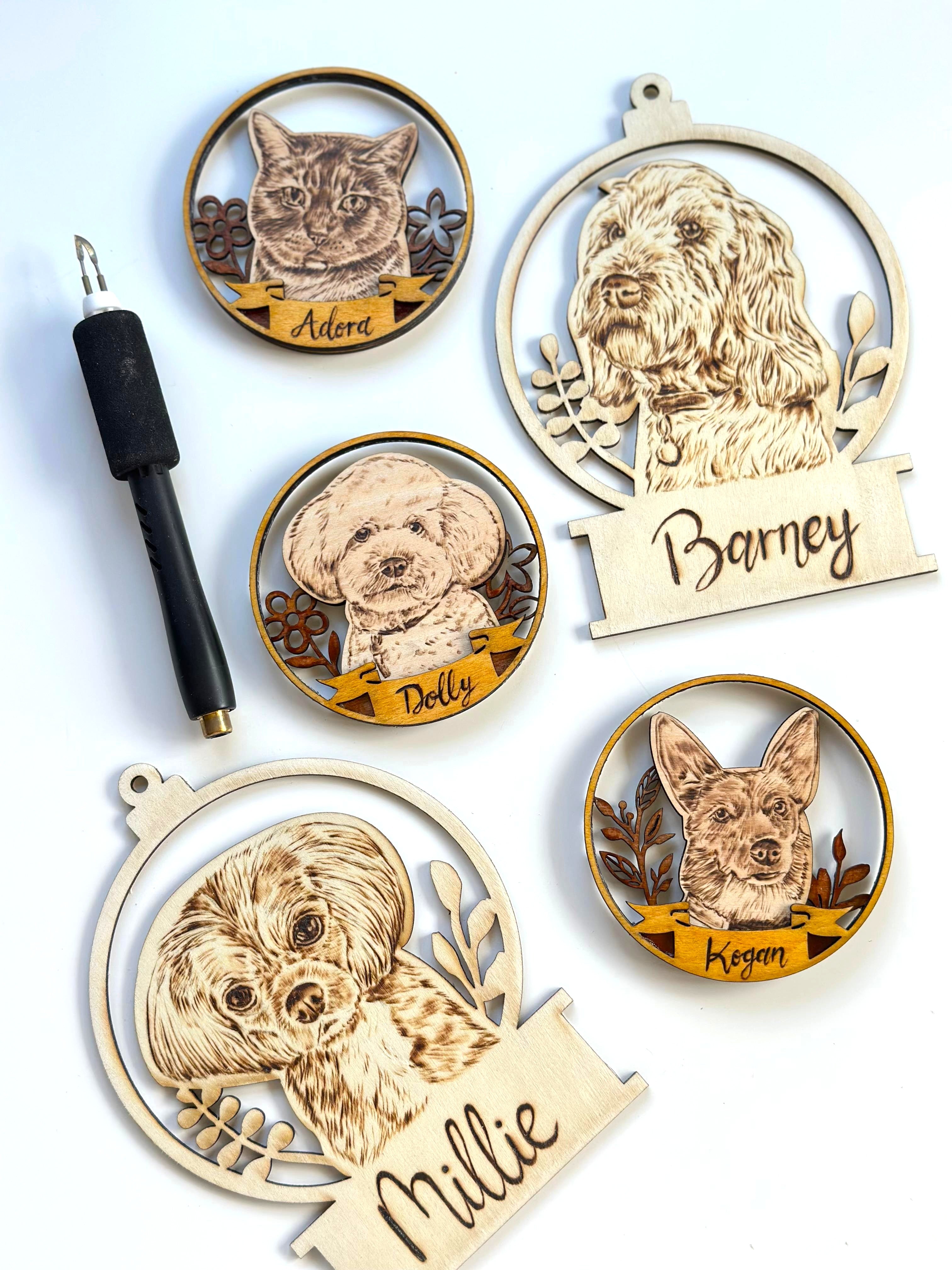 Custom Pet Portrait on Wood Layered Magnet Display – Handmade Pyrography Art