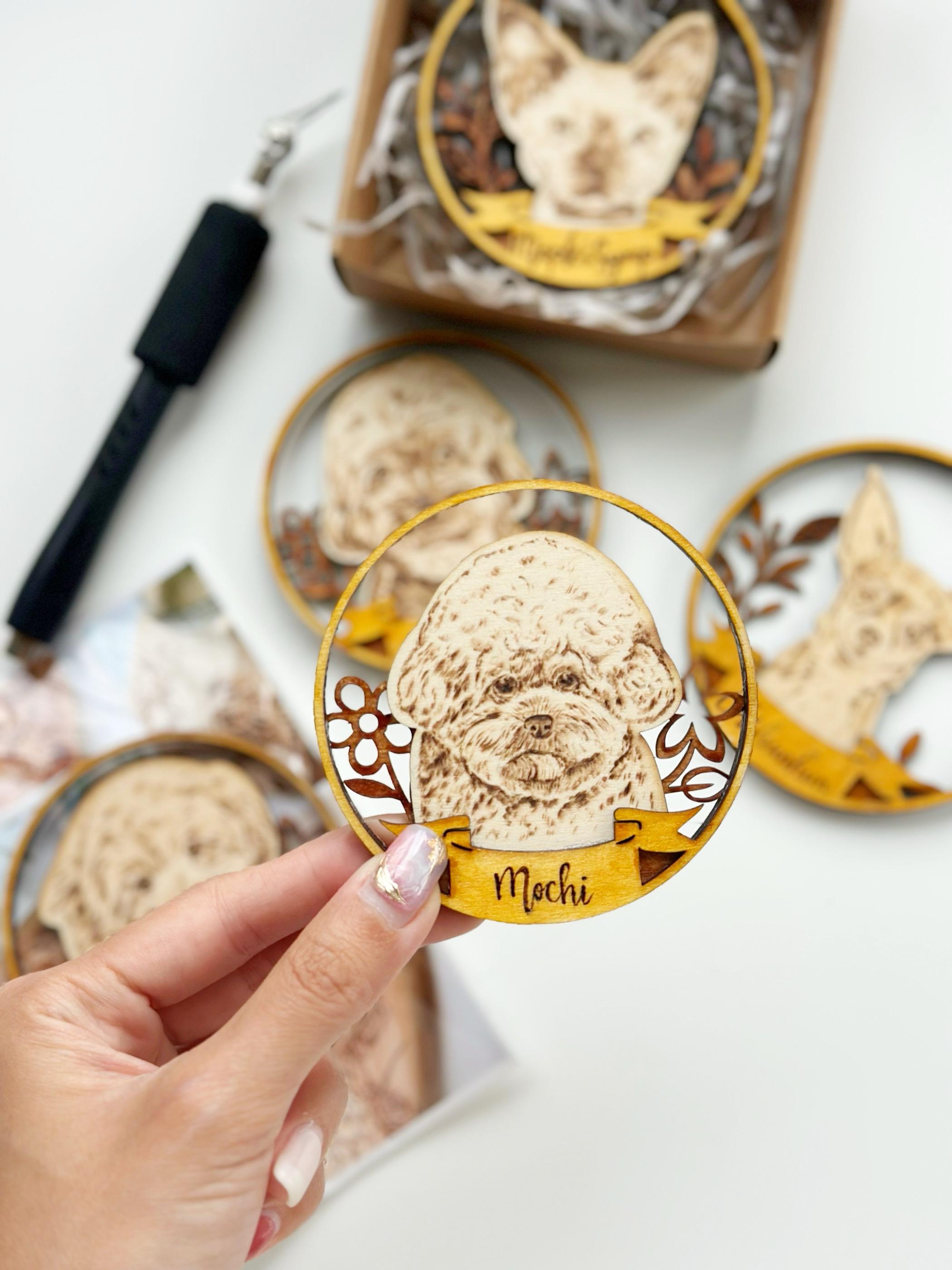 Custom Pet Portrait on Wood Layered Magnet Display – Handmade Pyrography Art