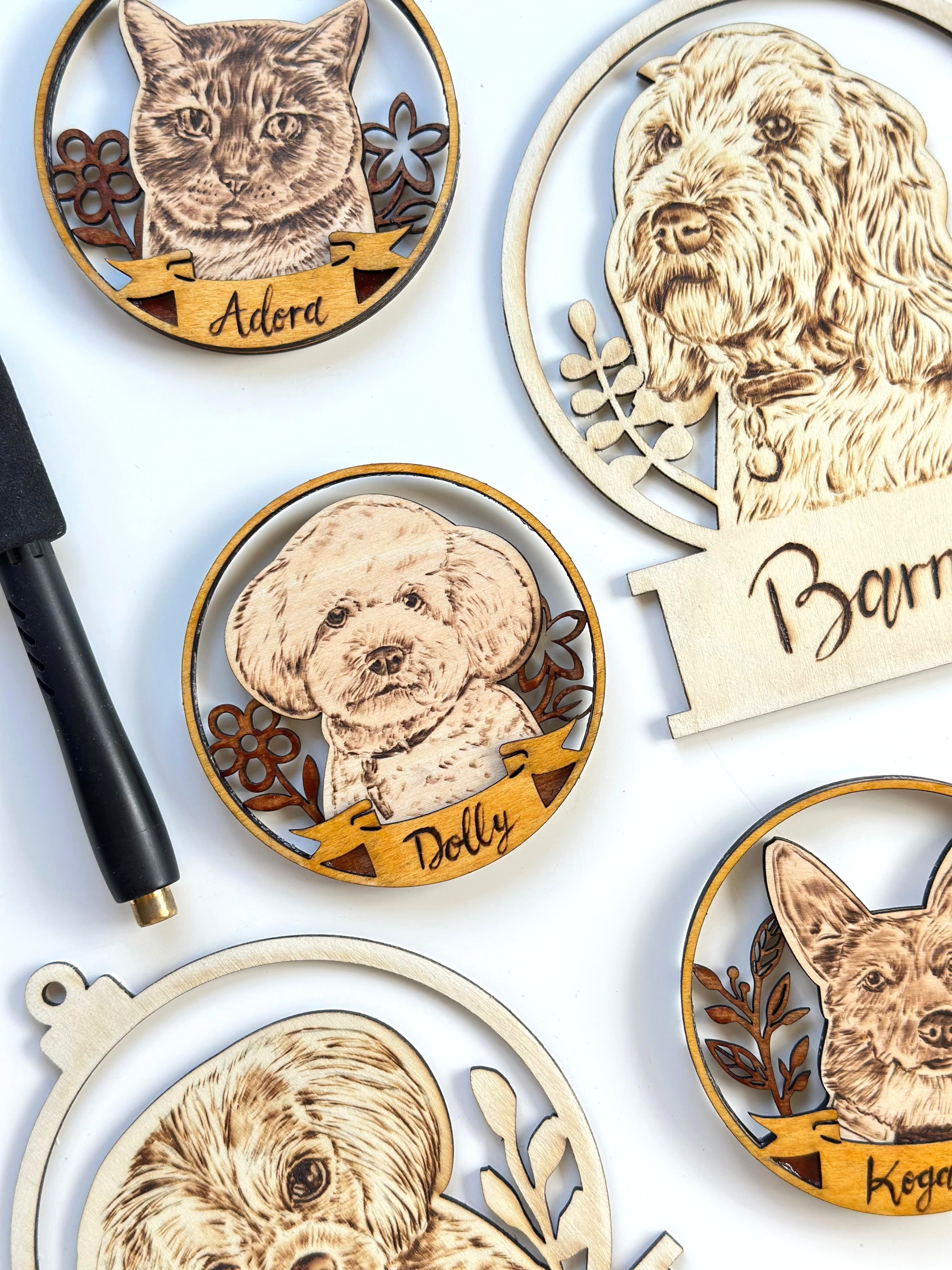 Custom Pet Portrait on Wood Layered Magnet Display – Handmade Pyrography Art