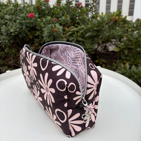 Bilby Pouch - Black Funky Daisies lined with Leaves (Anzela Simcock)