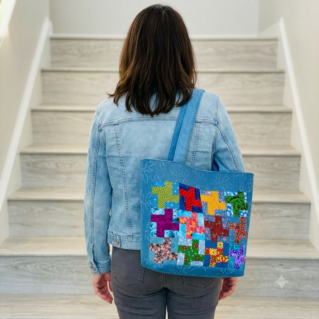 Whirlwind blues denim tote