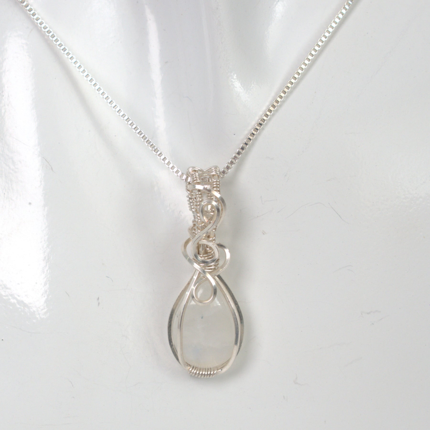 Wire Wrapped Rainbow Moonstone Keepsake Pendant