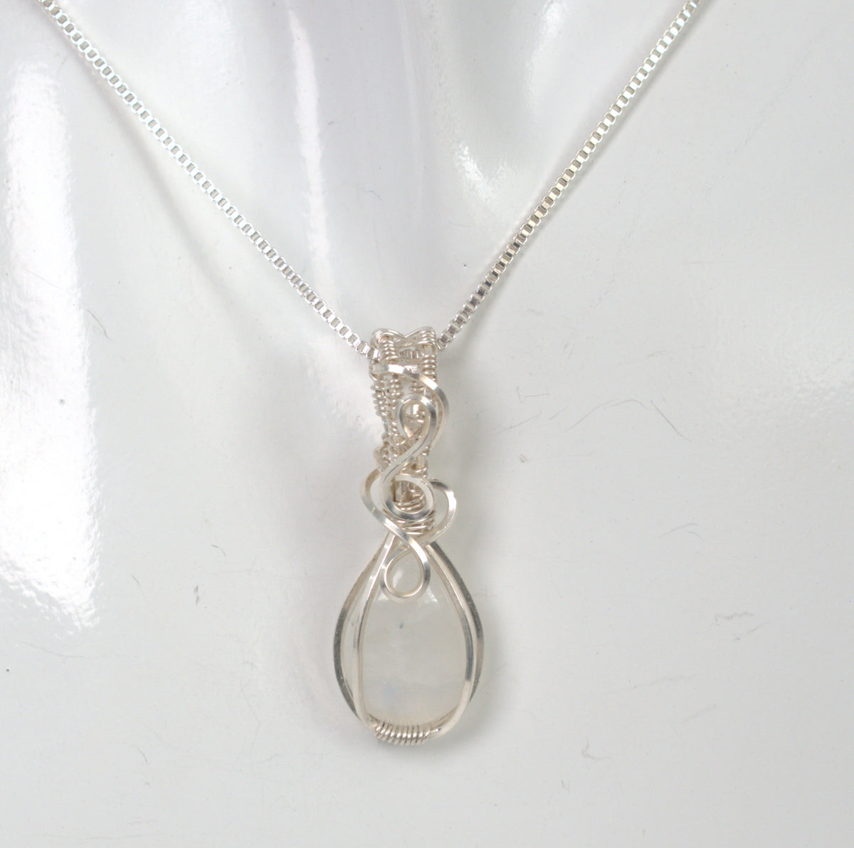 Wire Wrapped Rainbow Moonstone Keepsake Pendant
