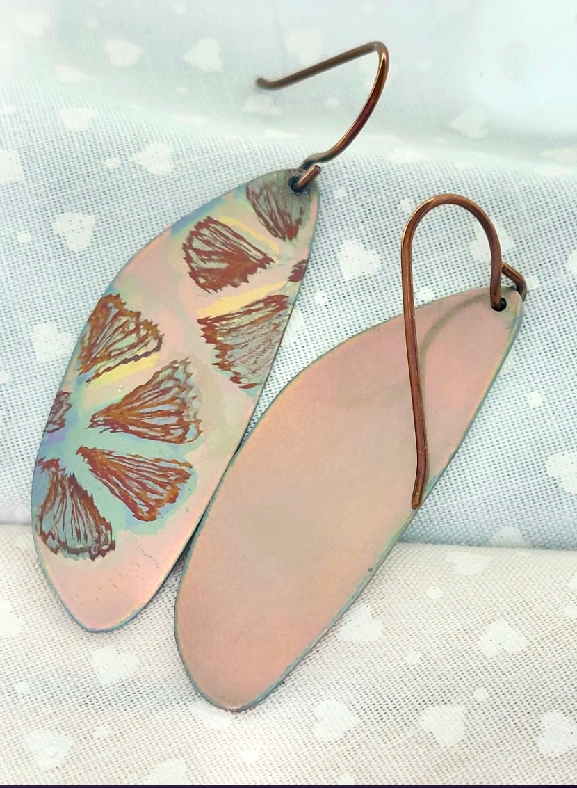Opalescent and Bronze Titanium Dangle Earrings - Stylised Flower