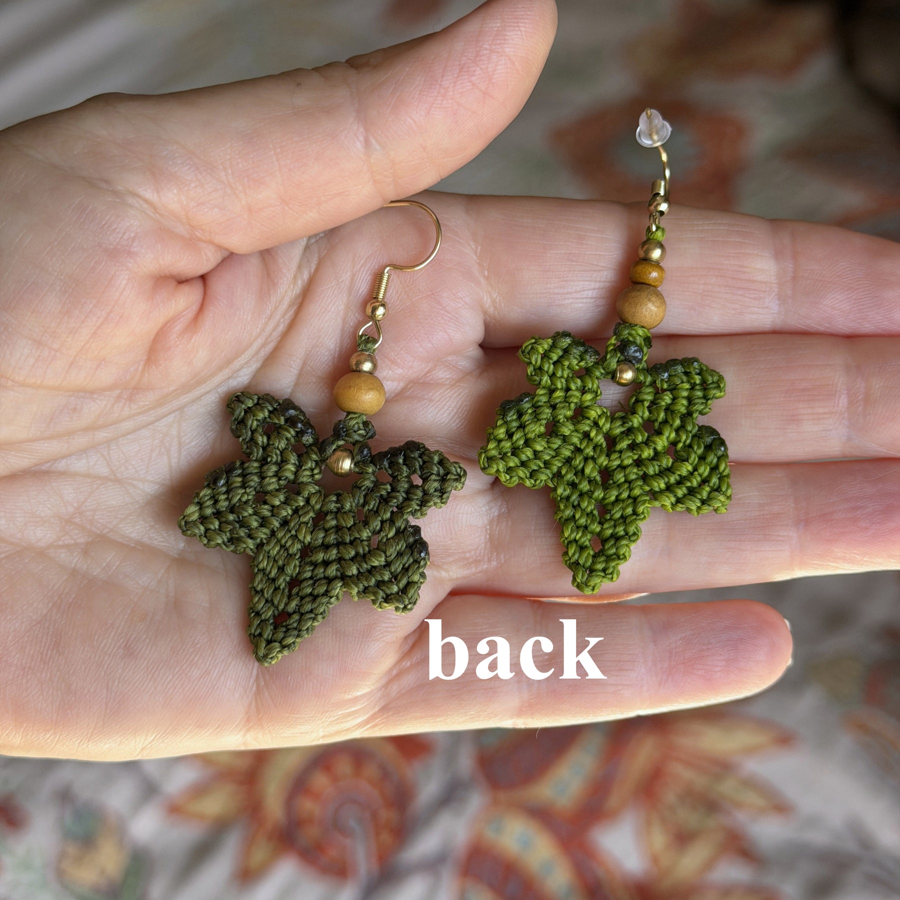 Macrame Maple Leaf Earrings - earthy forest fae