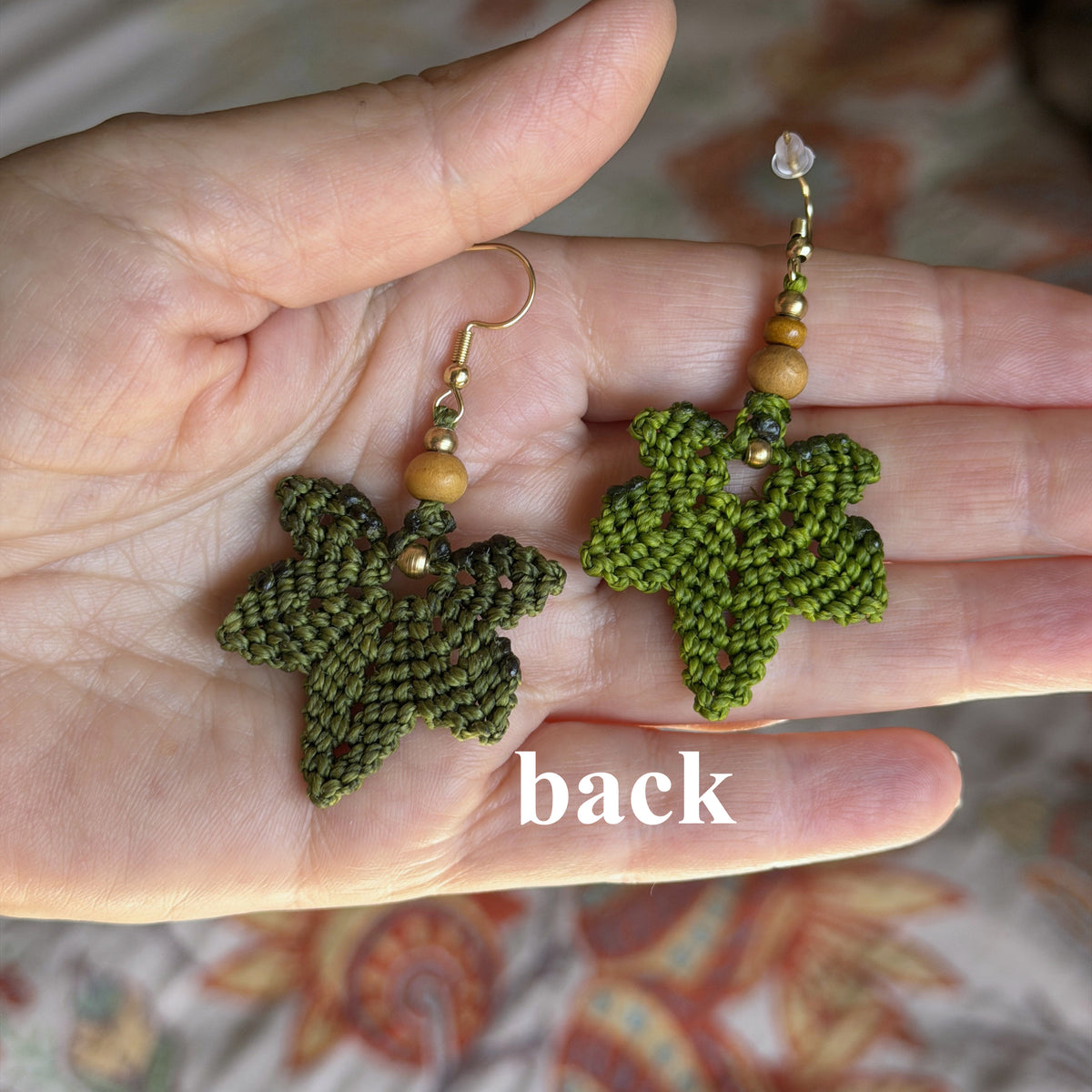 Macrame Maple Leaf Earrings - earthy forest fae