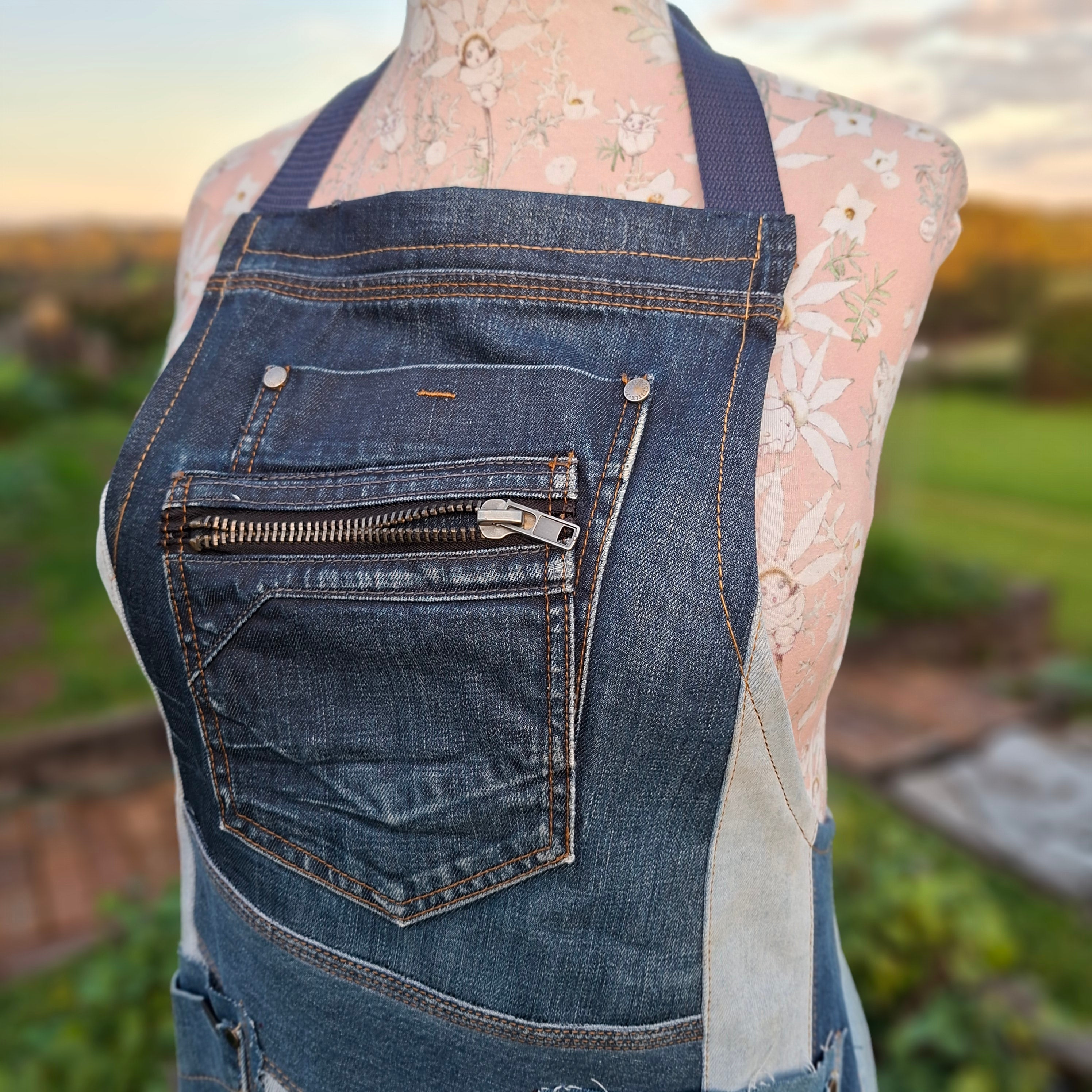 Artisan Upcycled Jeans Apron - Garden, Kitchen or Workshop