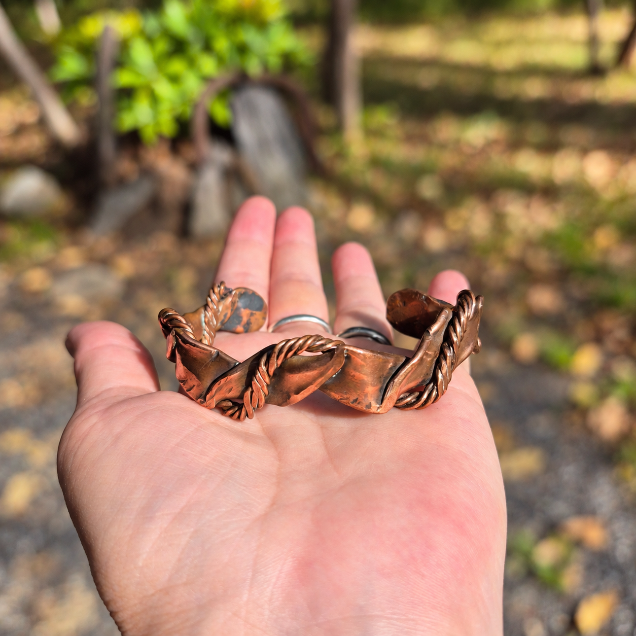 Handmade Sculptural Ribbon Copper Cuff Bracelet B025