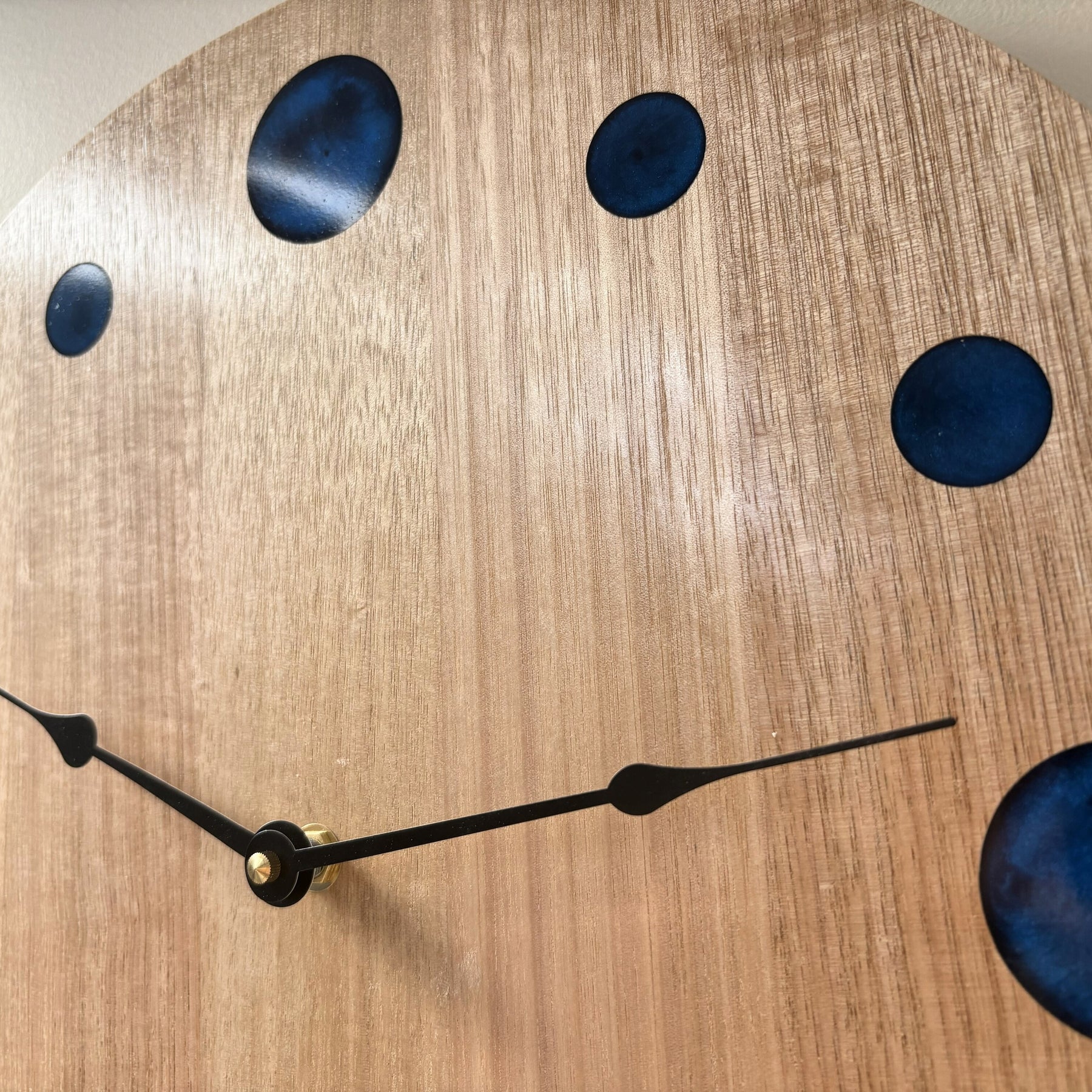 Coastal – Handmade Tasmanian Oak Wall Clock | Blue Epoxy Resin Markers, Silent Movement | 30cm or 40cm