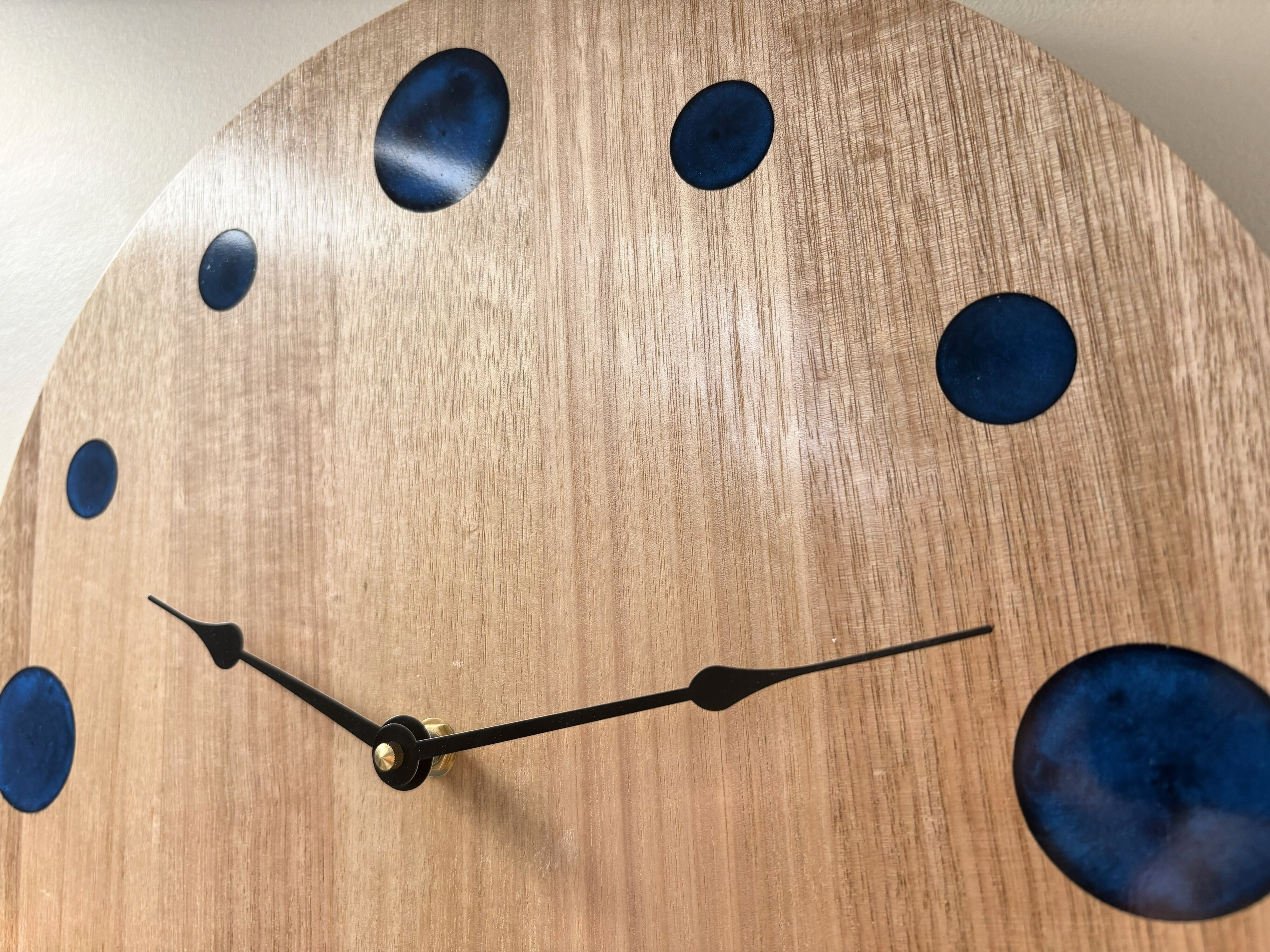 Coastal – Handmade Tasmanian Oak Wall Clock | Blue Epoxy Resin Markers, Silent Movement | 30cm or 40cm