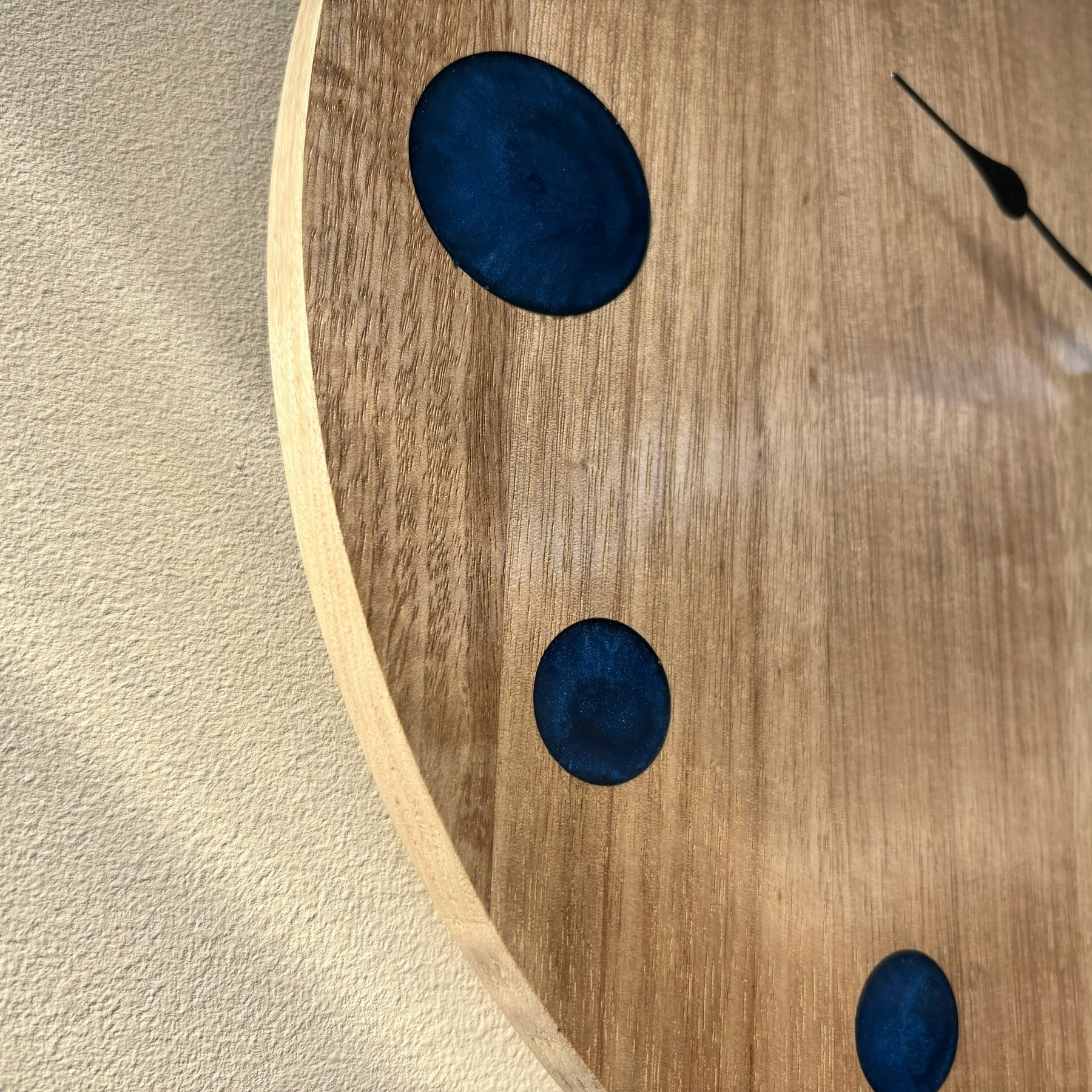 Coastal – Handmade Tasmanian Oak Wall Clock | Blue Epoxy Resin Markers, Silent Movement | 30cm or 40cm