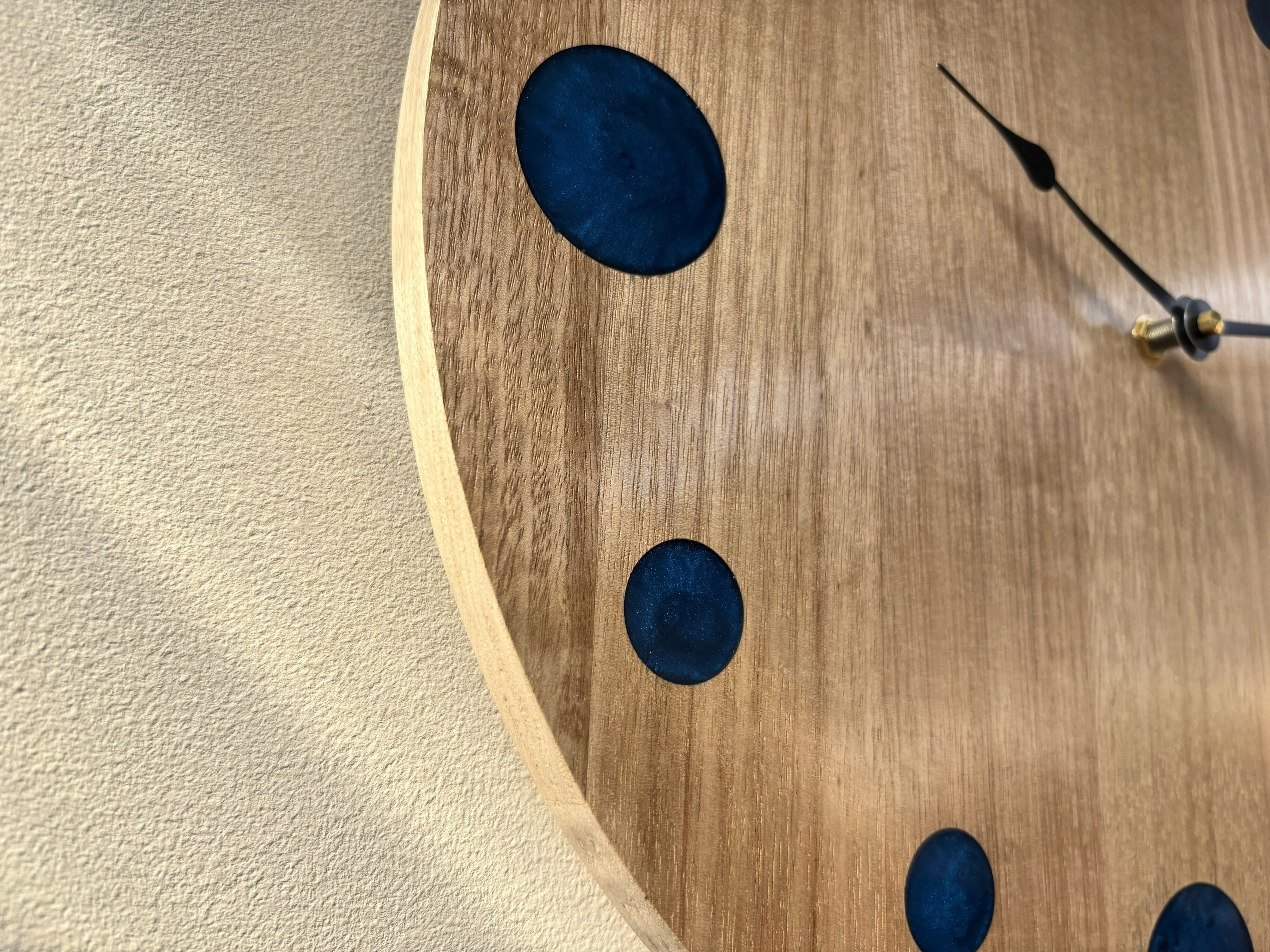 Coastal – Handmade Tasmanian Oak Wall Clock | Blue Epoxy Resin Markers, Silent Movement | 30cm or 40cm