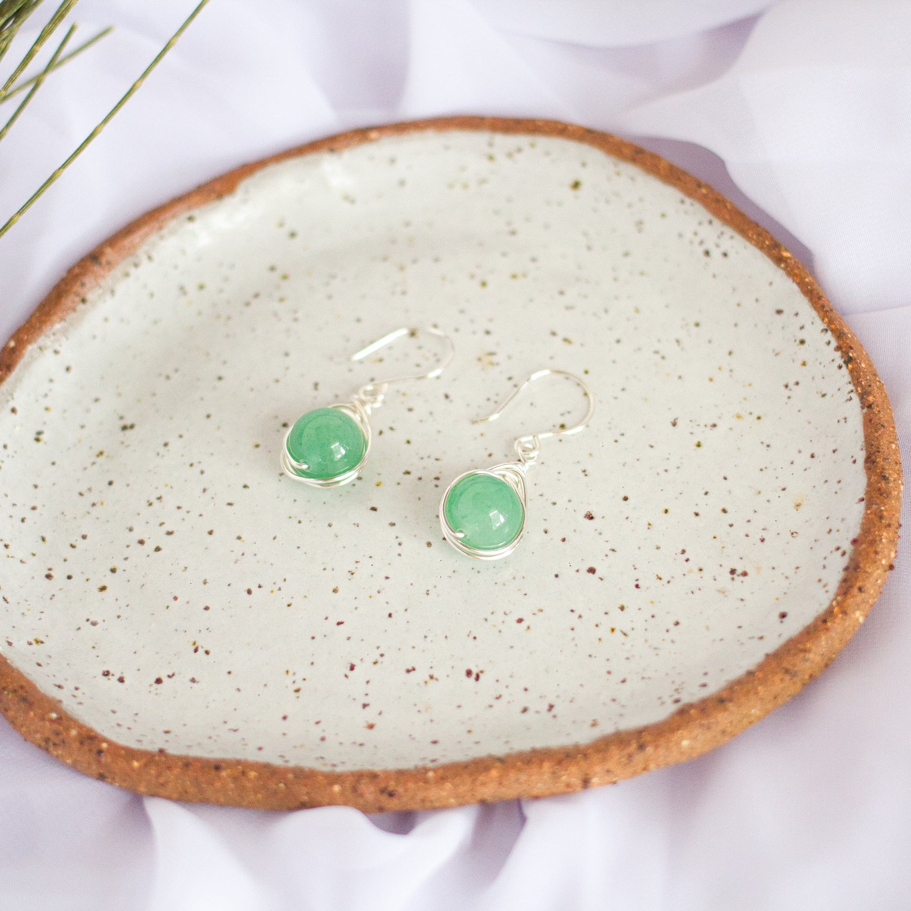 Green Aventurine Gemstone Dangle Earrings | Wire Wrap Jewellery