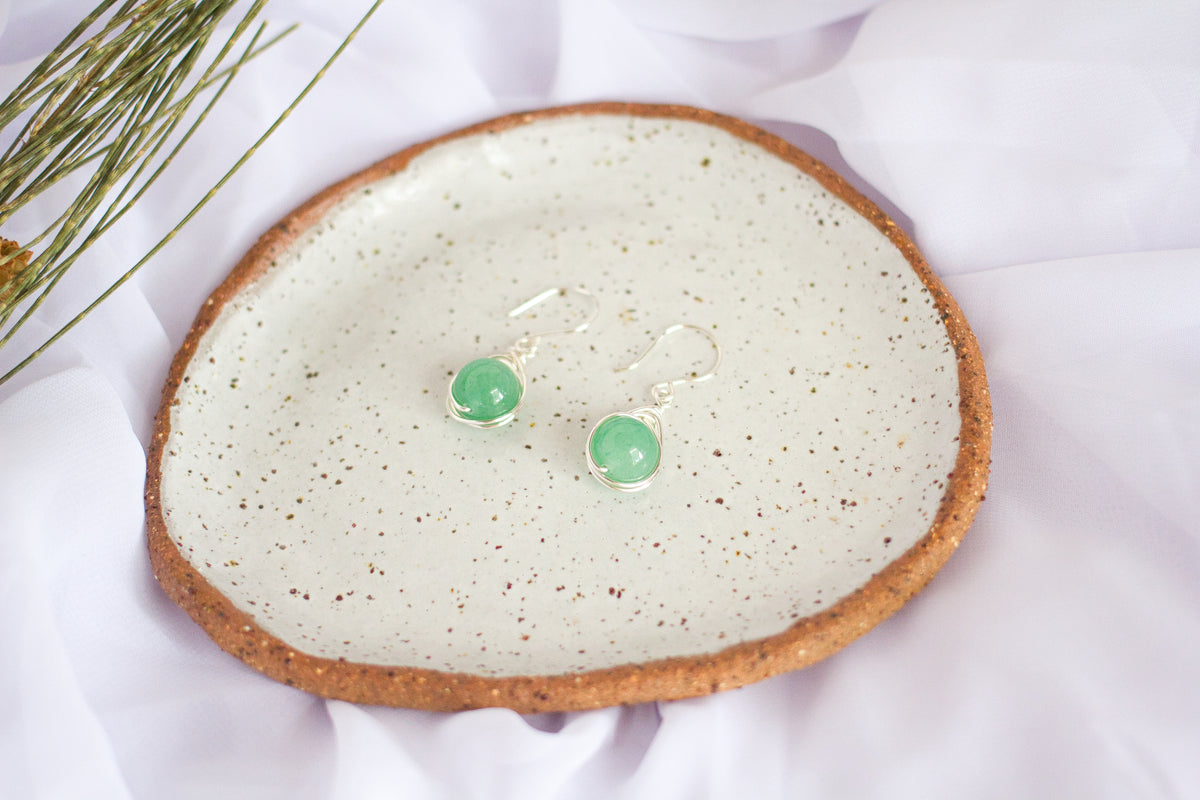 Green Aventurine Gemstone Dangle Earrings | Wire Wrap Jewellery
