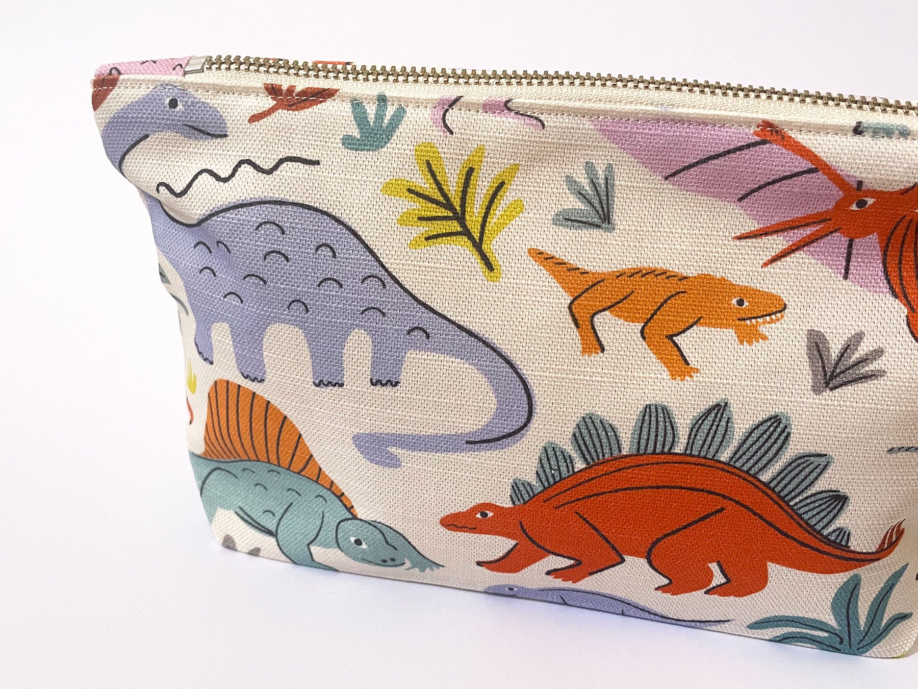 Handmade Make-up, Travel, Clutch Fabric Zip Purse - Dinos