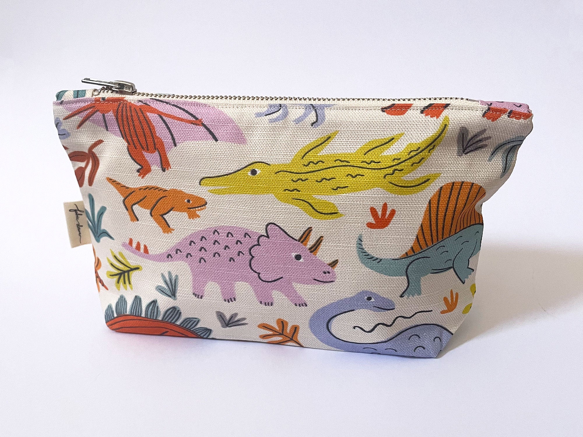 Handmade Make-up, Travel, Clutch Fabric Zip Purse - Dinos