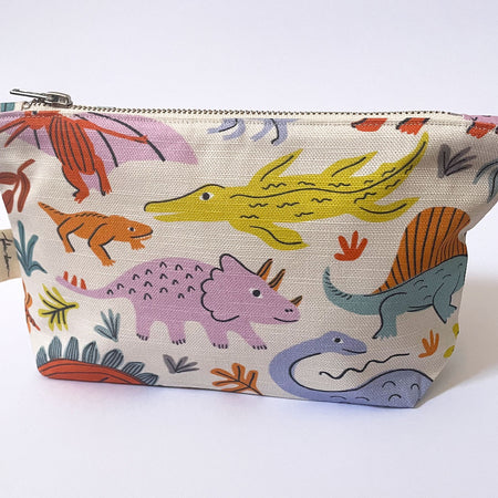 Handmade Make-up, Travel, Clutch Fabric Zip Purse - Dinos