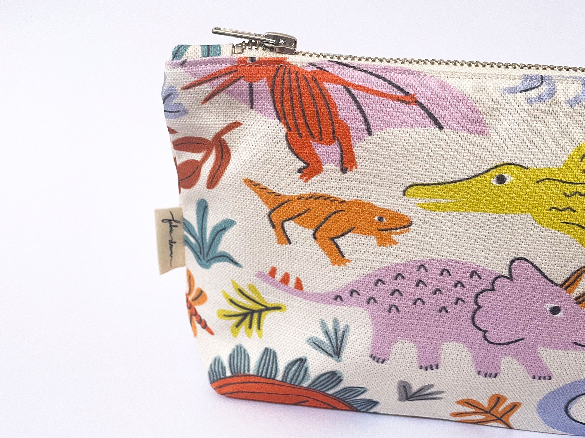 Handmade Make-up, Travel, Clutch Fabric Zip Purse - Dinos
