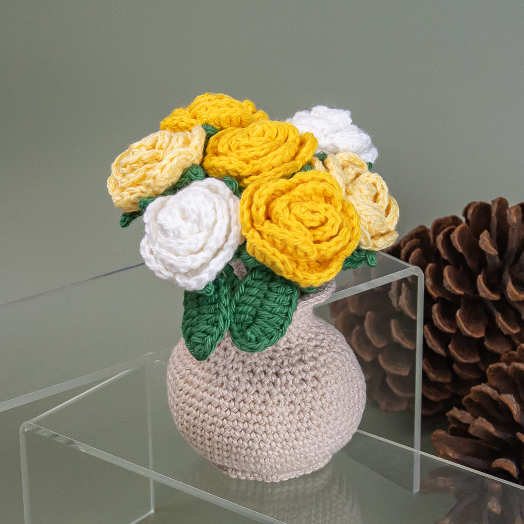 Forever Flowers - Crocheted Roses in Vase - Pots of Colour