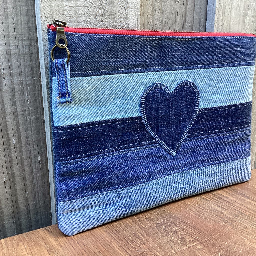 Upcycled Denim Pencil Case – Denim Heart Applique