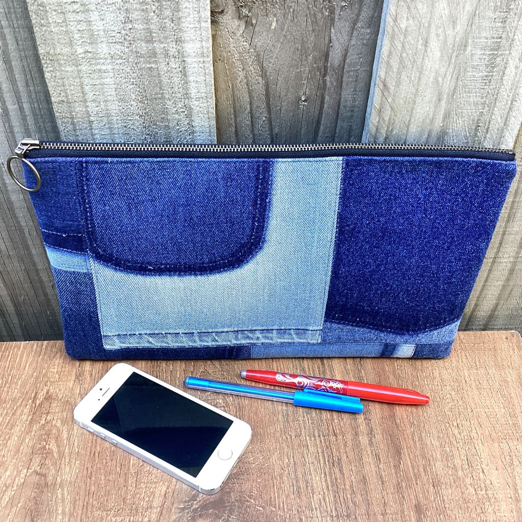 Upcycled Denim Pencil case – Scrappy Denim Blue