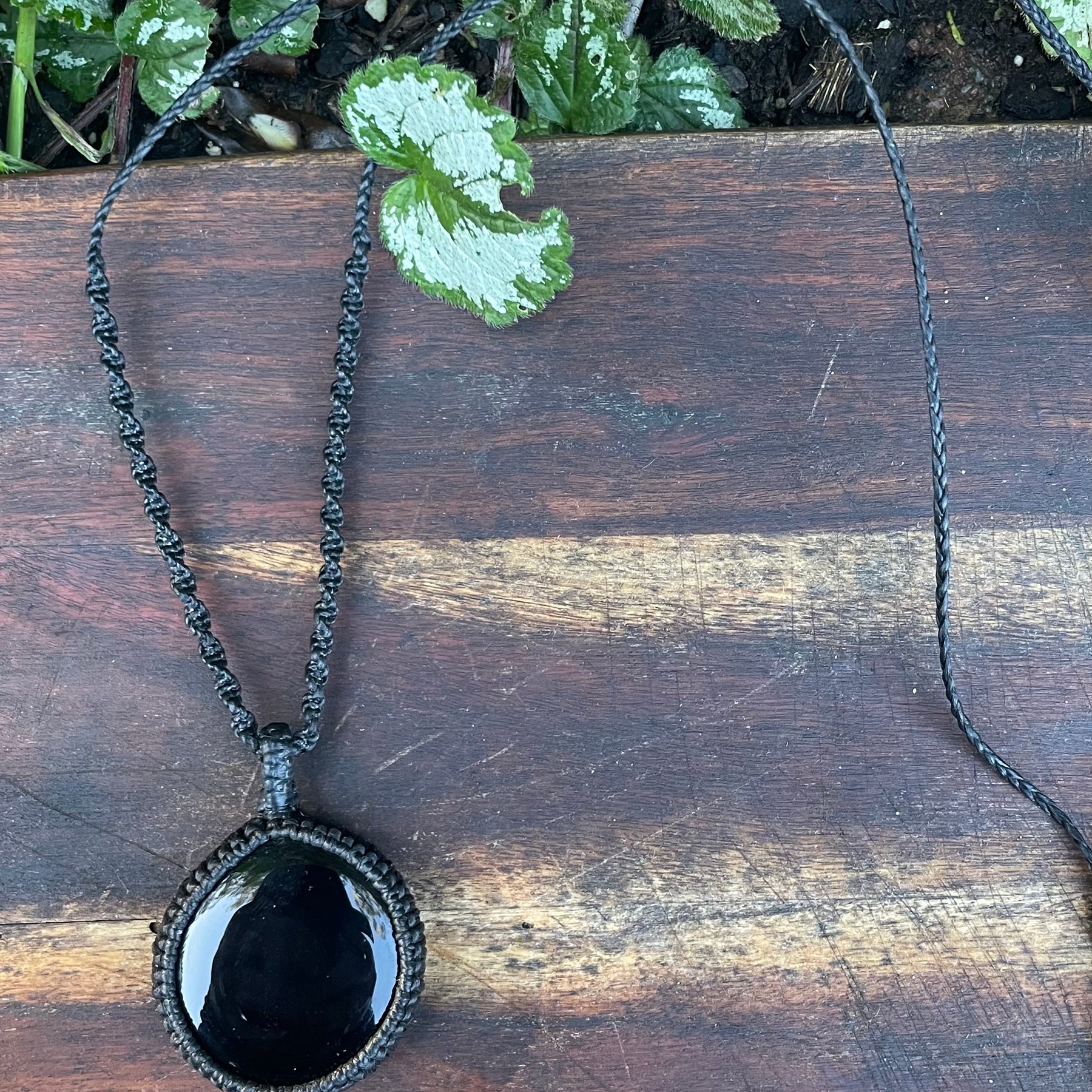 Black Obsidian Pendant, macrame necklace adjustable