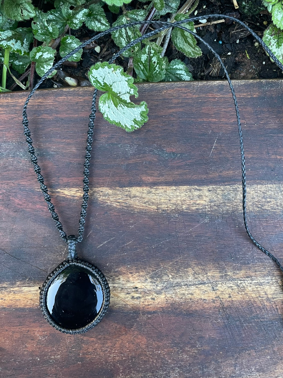 Black Obsidian Pendant, macrame necklace adjustable