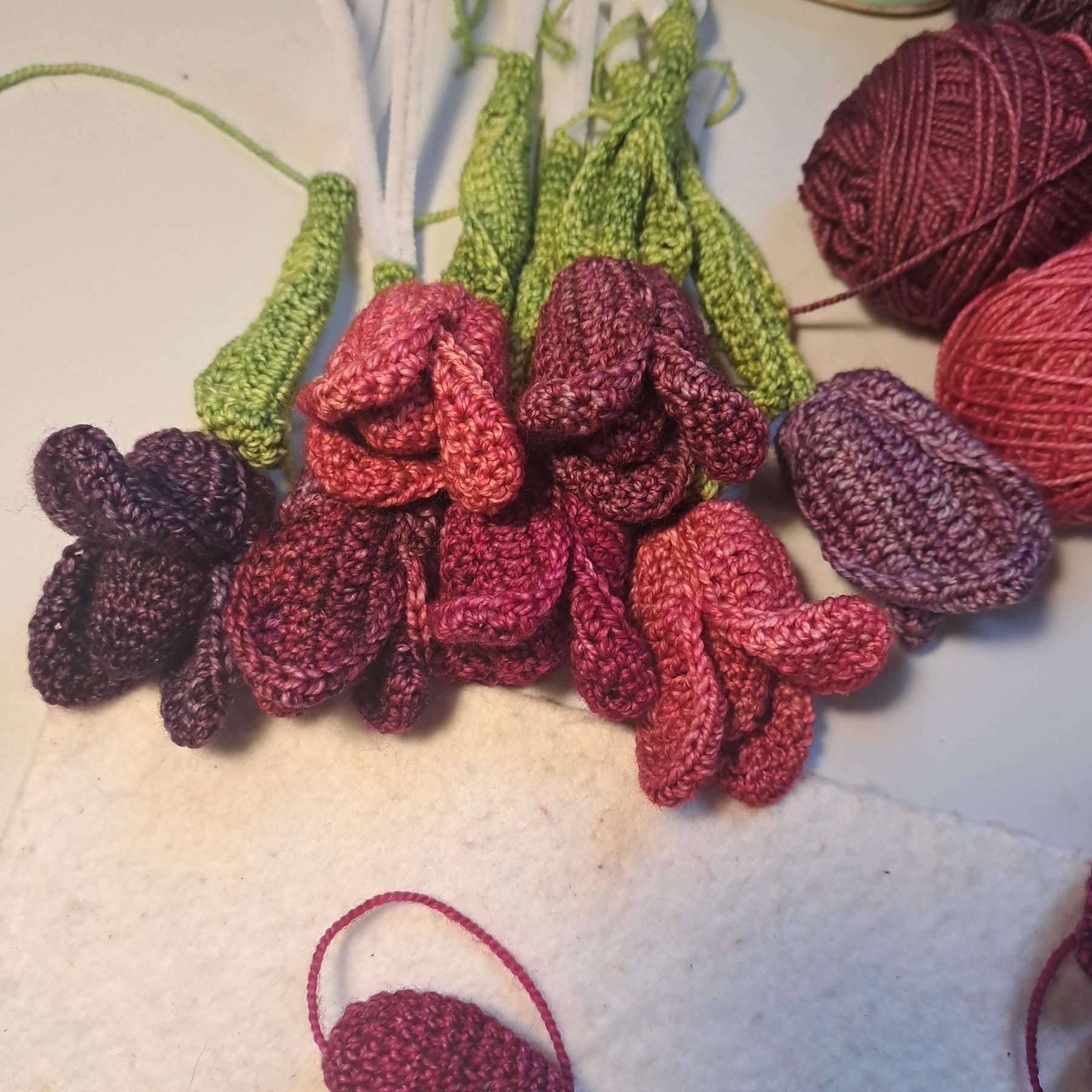 Handmade crochet tulip wreath pinks purples