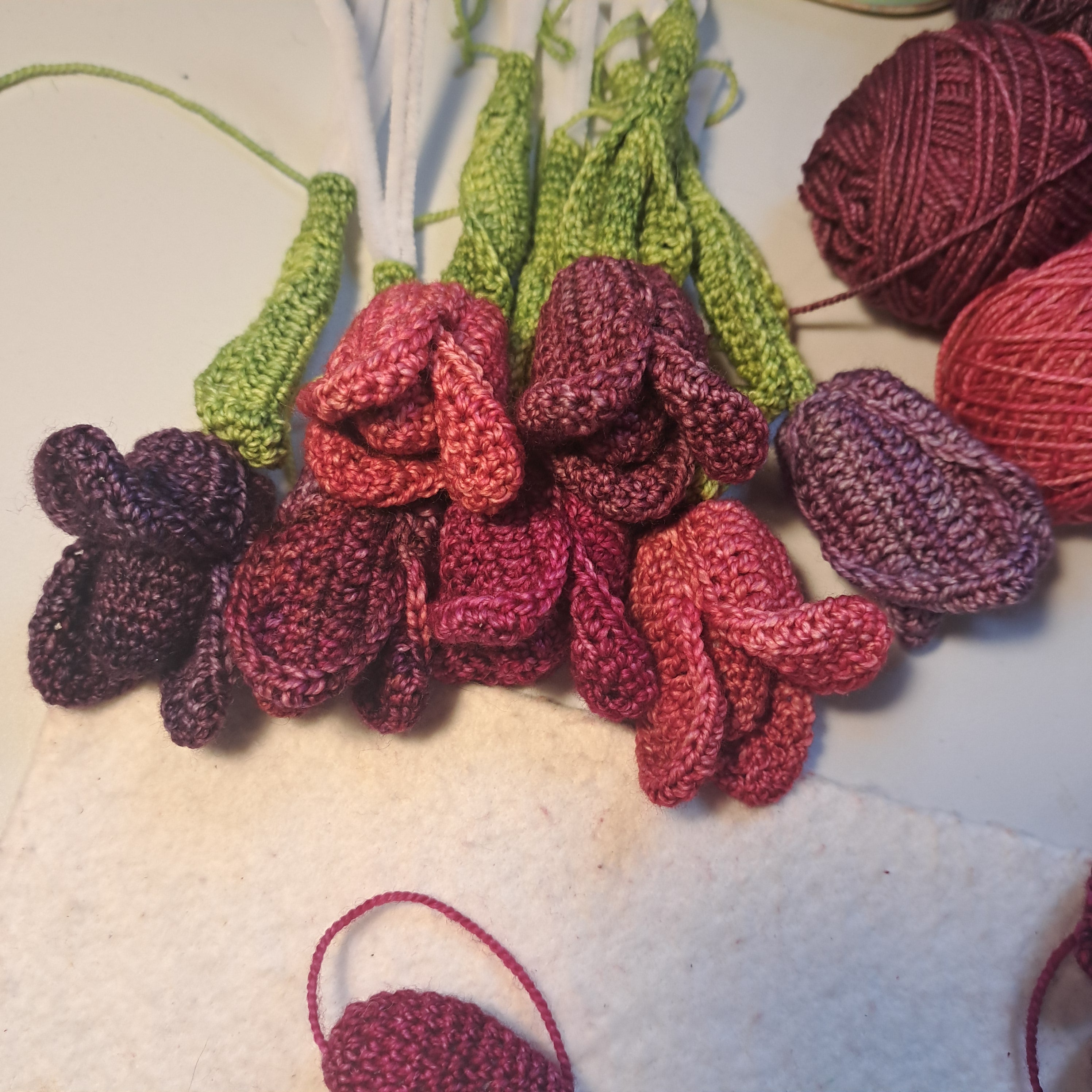 Handmade crochet tulip wreath pinks purples