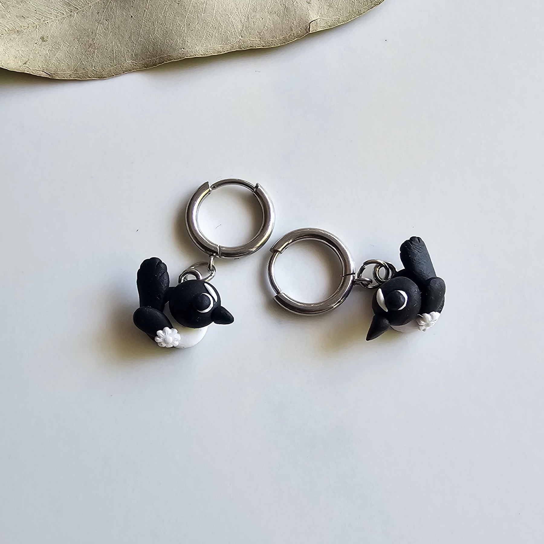 Small Bird Jewelry, Willie Wagtail Dangle Earrings, Handmade Polymer Clay Bird Earrings.
