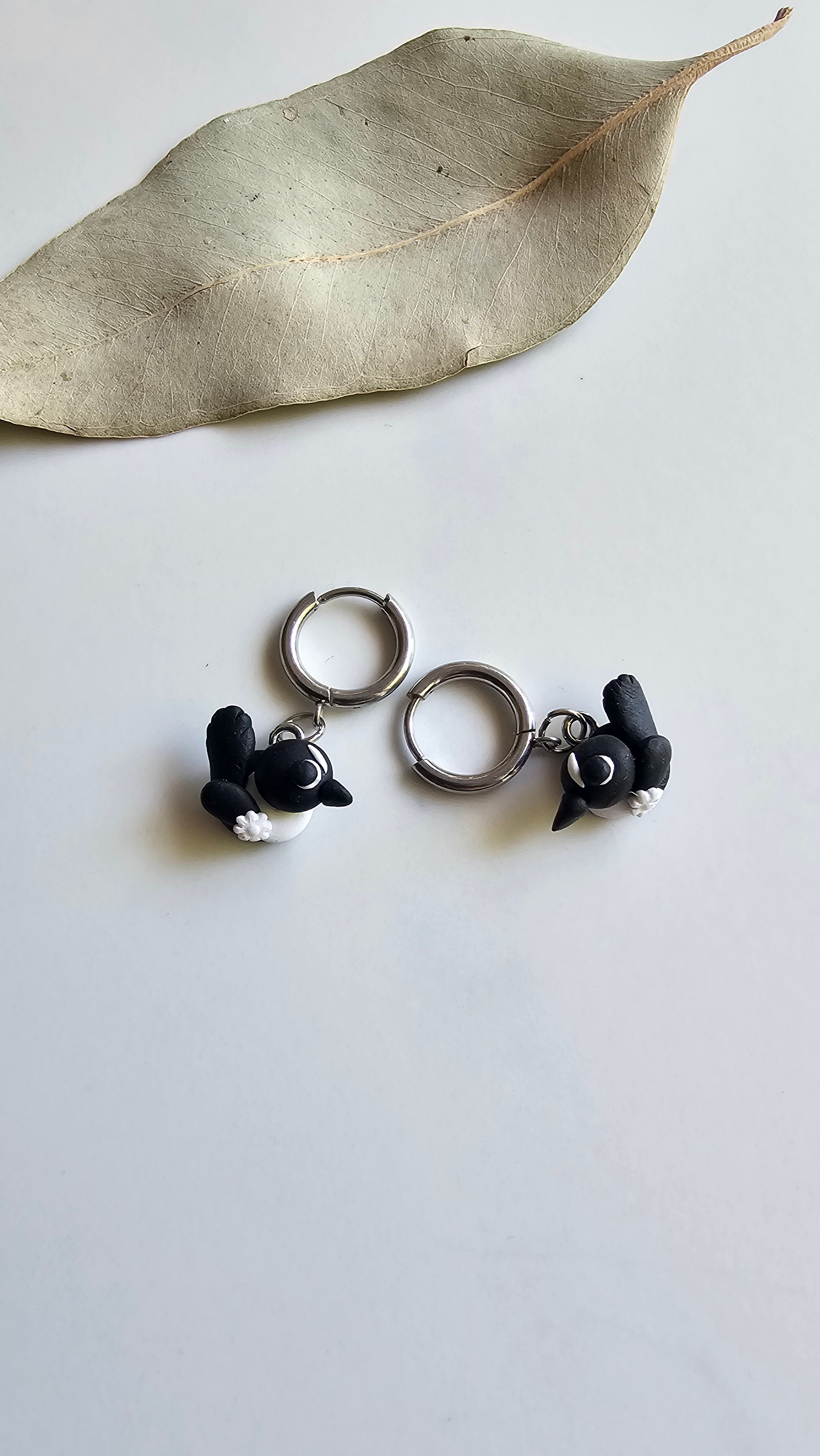 Small Bird Jewelry, Willie Wagtail Dangle Earrings, Handmade Polymer Clay Bird Earrings.