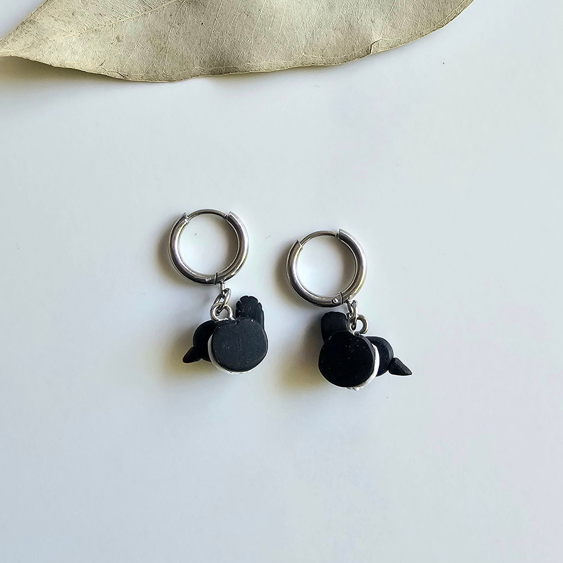 Small Bird Jewelry, Willie Wagtail Dangle Earrings, Handmade Polymer Clay Bird Earrings.