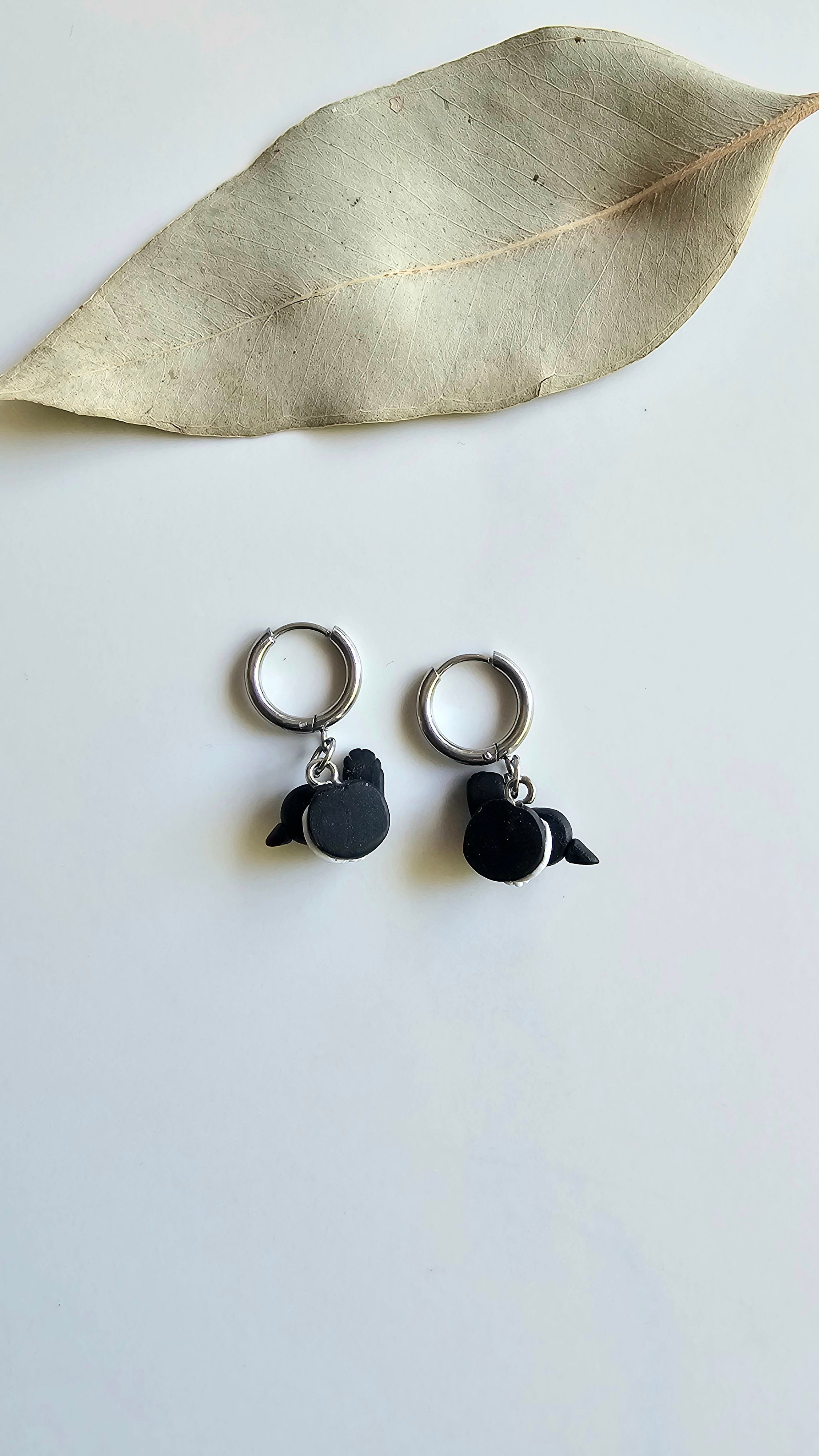 Small Bird Jewelry, Willie Wagtail Dangle Earrings, Handmade Polymer Clay Bird Earrings.
