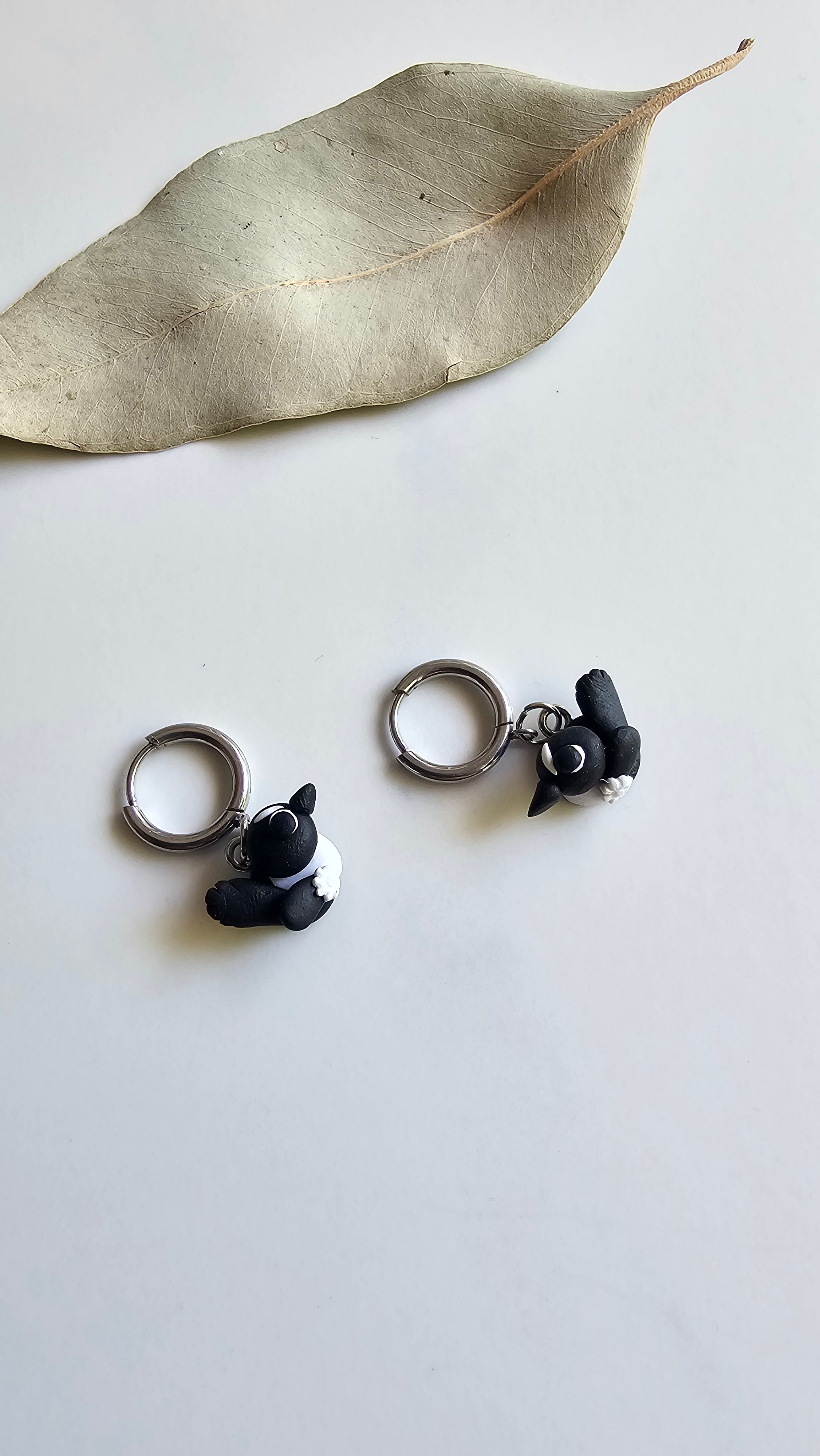 Small Bird Jewelry, Willie Wagtail Dangle Earrings, Handmade Polymer Clay Bird Earrings.