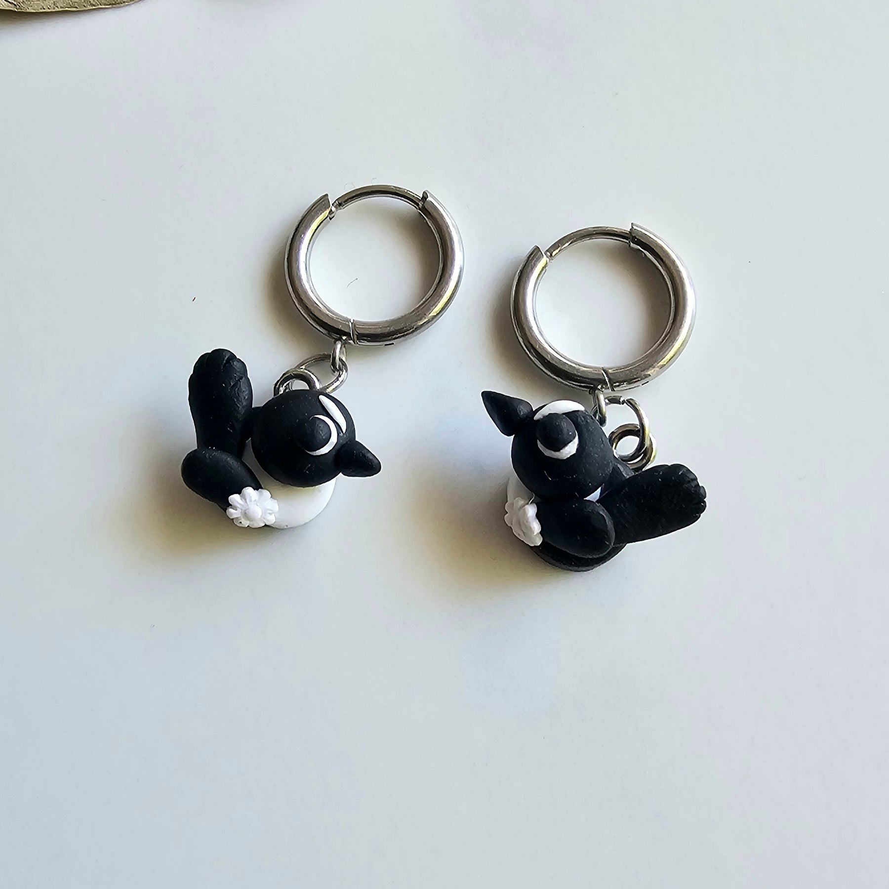 Small Bird Jewelry, Willie Wagtail Dangle Earrings, Handmade Polymer Clay Bird Earrings.