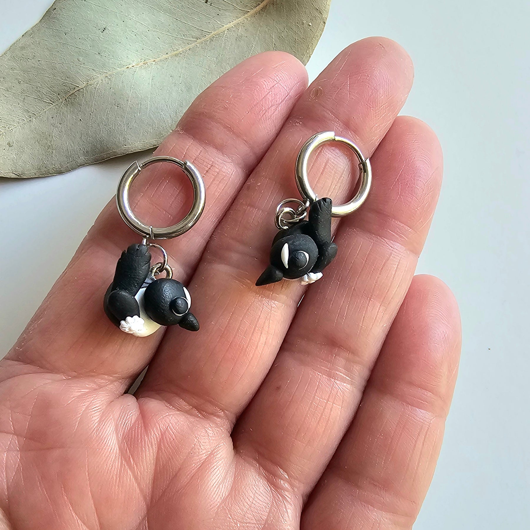 Small Bird Jewelry, Willie Wagtail Dangle Earrings, Handmade Polymer Clay Bird Earrings.
