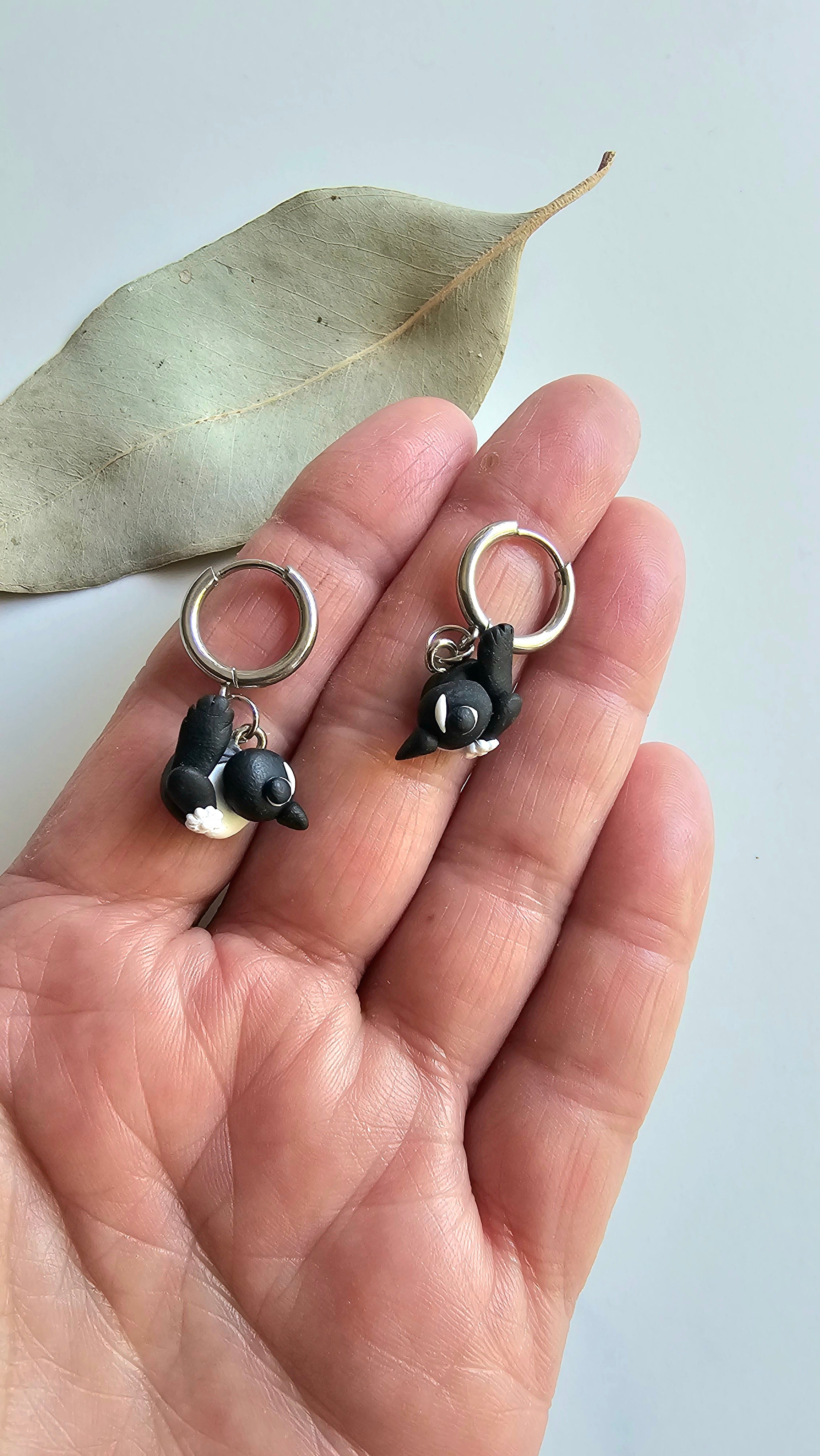 Small Bird Jewelry, Willie Wagtail Dangle Earrings, Handmade Polymer Clay Bird Earrings.