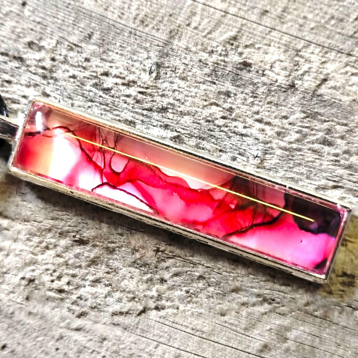 Red Alcohol Ink Pendant Necklace, Wearable Original Painting