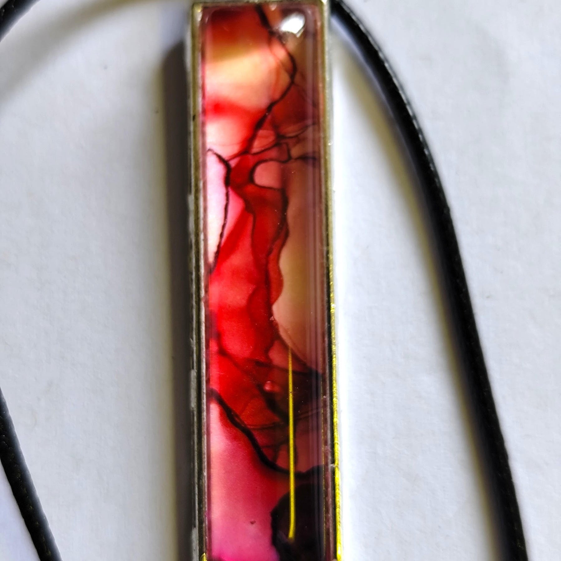 Red Alcohol Ink Pendant Necklace, Wearable Original Painting