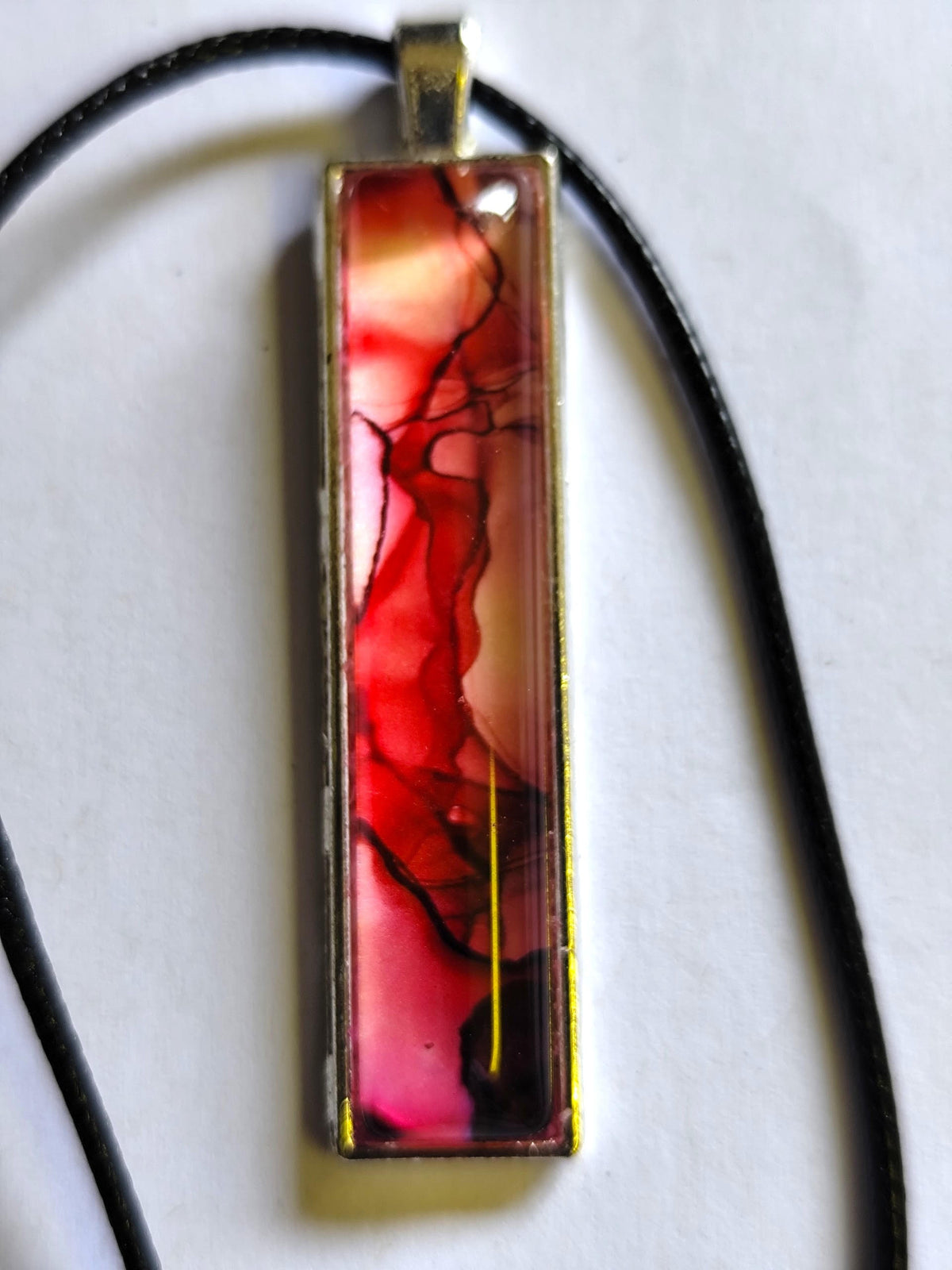 Red Alcohol Ink Pendant Necklace, Wearable Original Painting