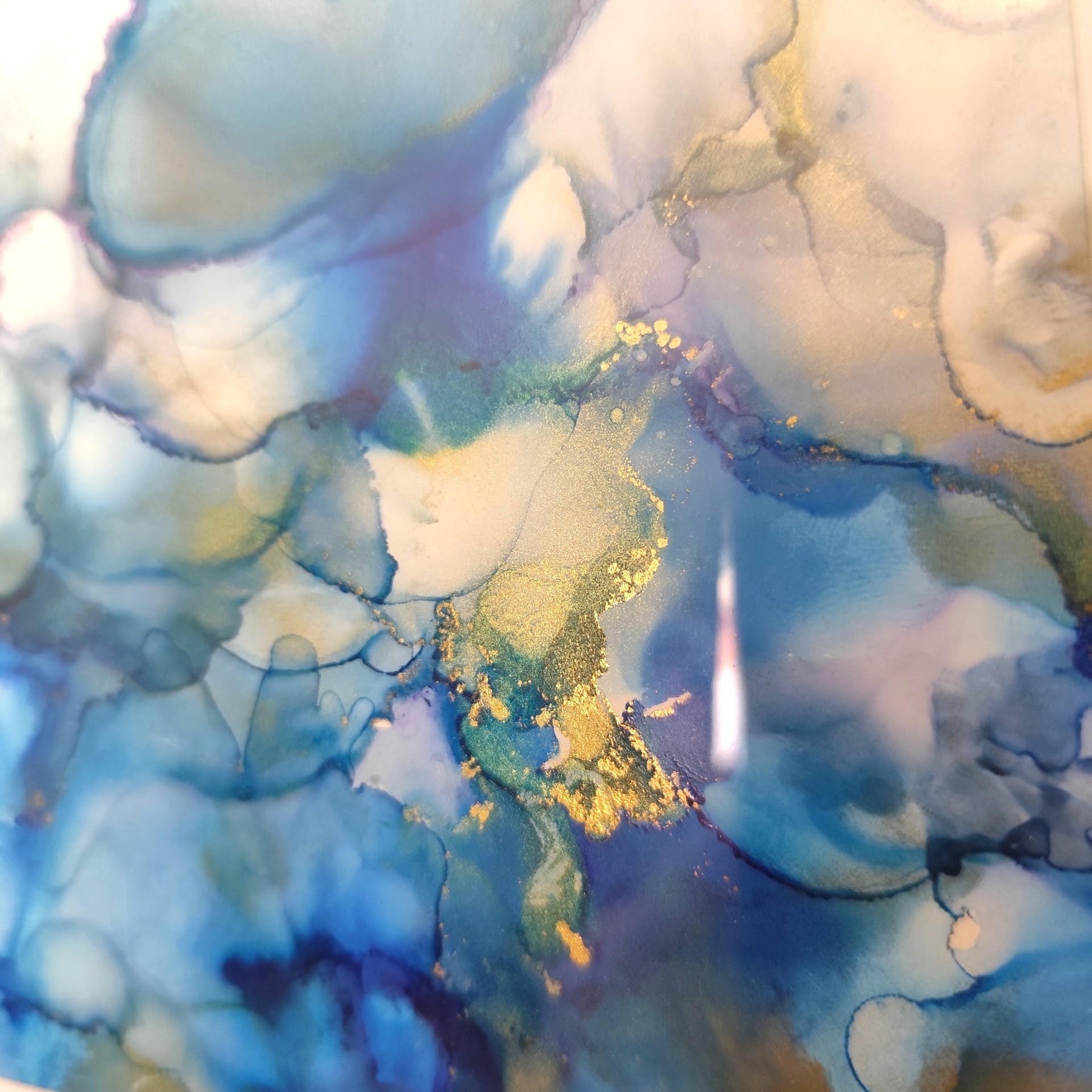 Blue Alcohol Ink Painting – Framed Wall Art