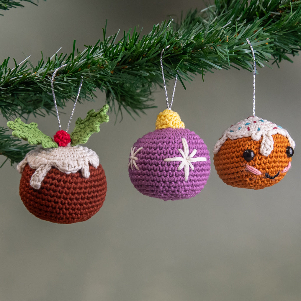 Christmas Tree Decorations - Baubles, Pudding, Gingerbread Man - Set of Three