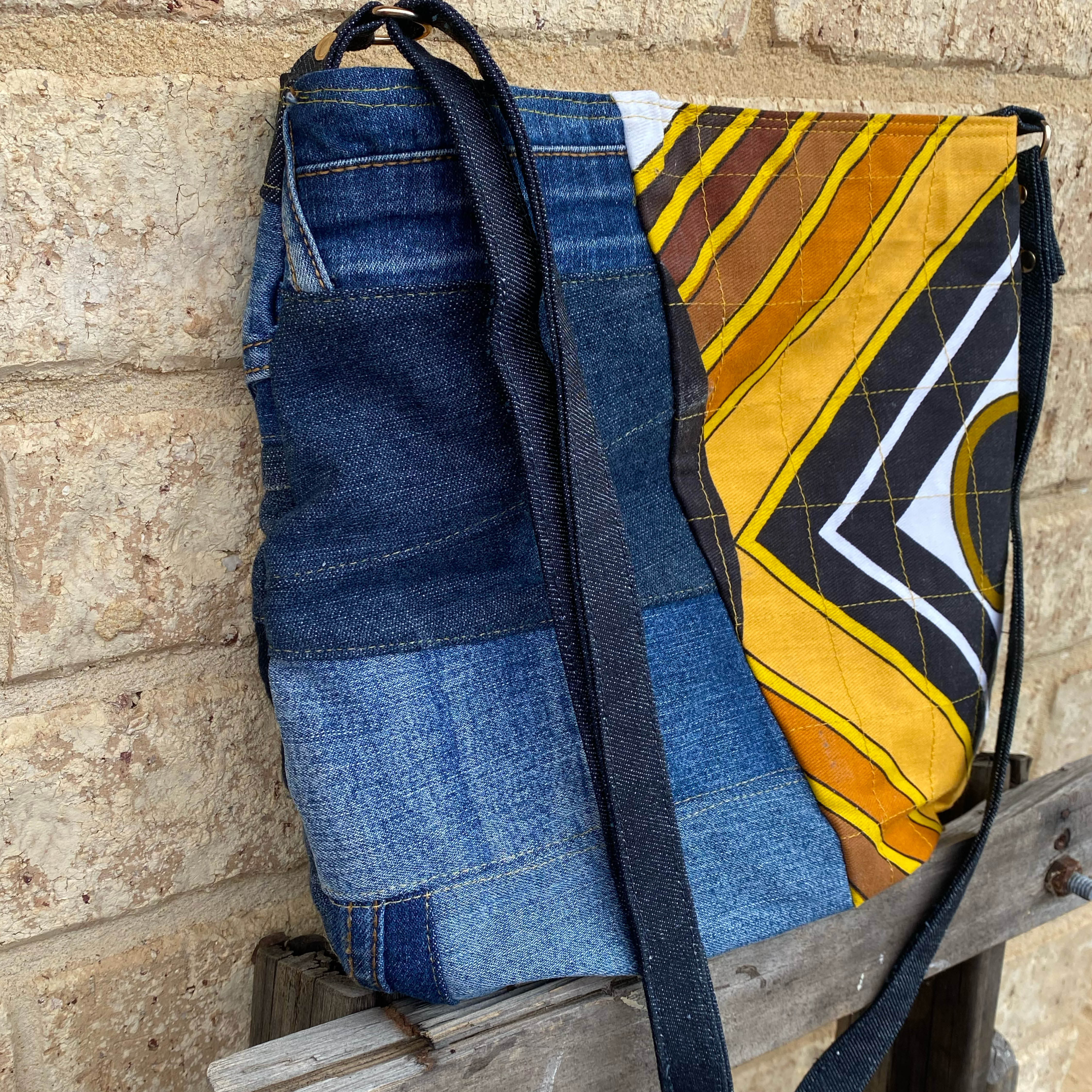 Geo Glow Handmade Shoulder Bag Upcycled Vintage Fabrics & Denim
