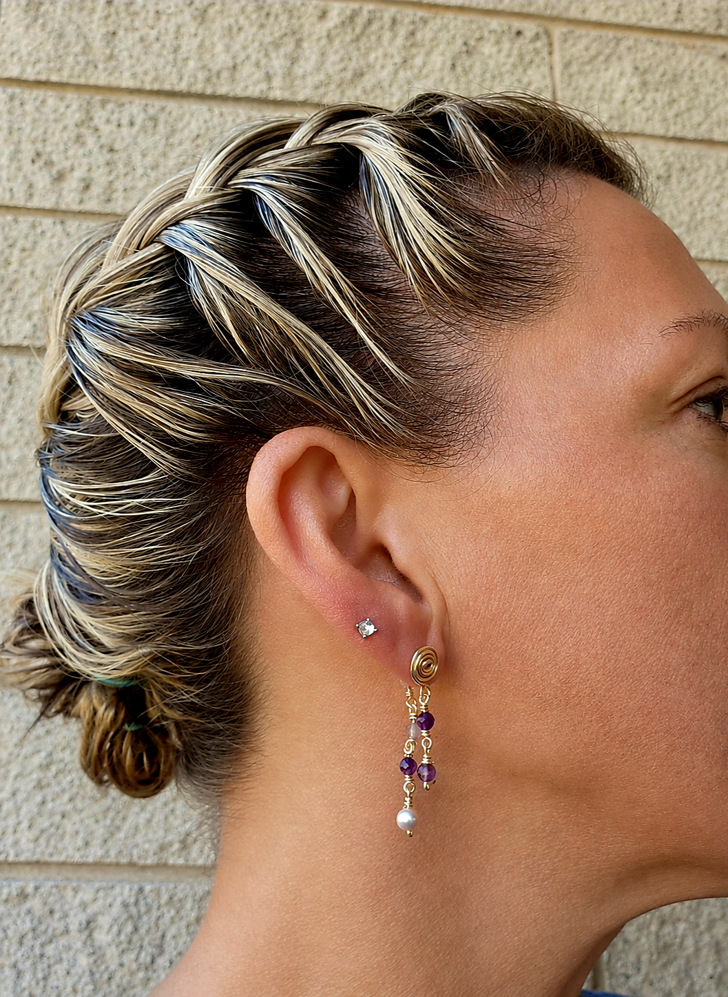 Freshwater Pearl, Apatite, Green Labradorite & Kyanite Earrings
